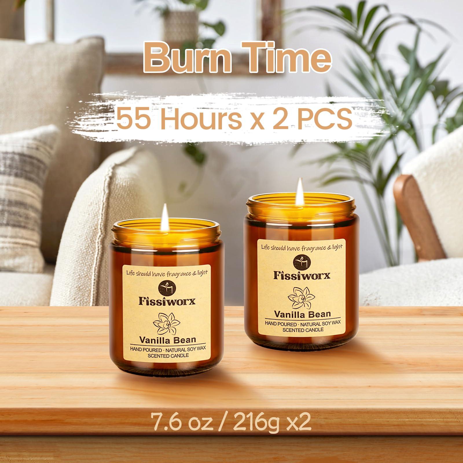 Fissiworx Vanilla Scented Candle Set 2 Pack, Candle for Home Scented, Odor Eliminating, Stress Relief, 15oz, 110 Hours Long Lasting Soy Wax Gift Set for Women - Image 5