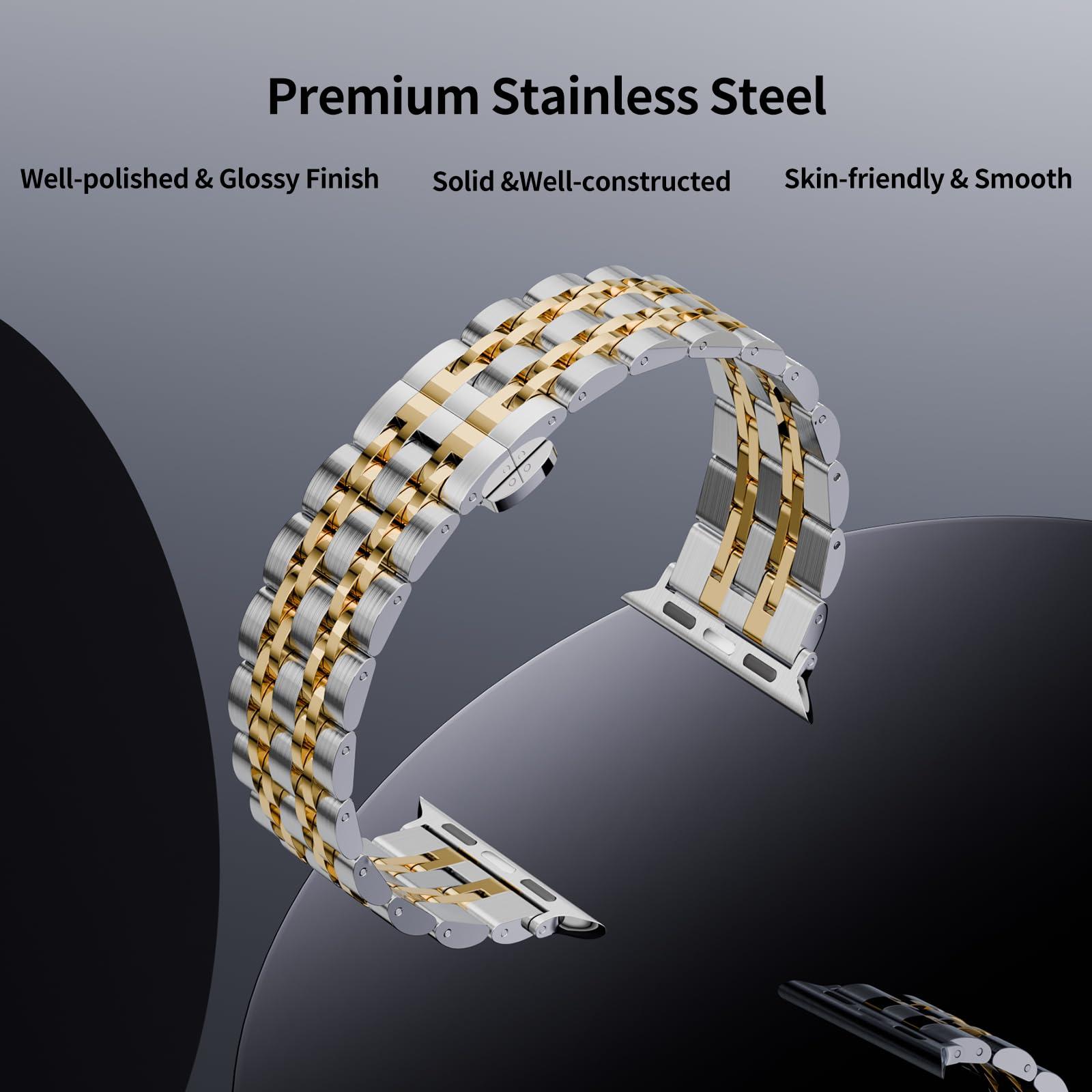 HUANLONG Solid Stainless Steel Band Compatible with Apple Watch 49mm 46mm 45mm 44mm 42mm 41mm 40mm 38mm, Metal Strap for iWatch Series Ultra/Ultra2/10/9/8/7/6/5/4/3/2/1 SE Women and Men - Image 4