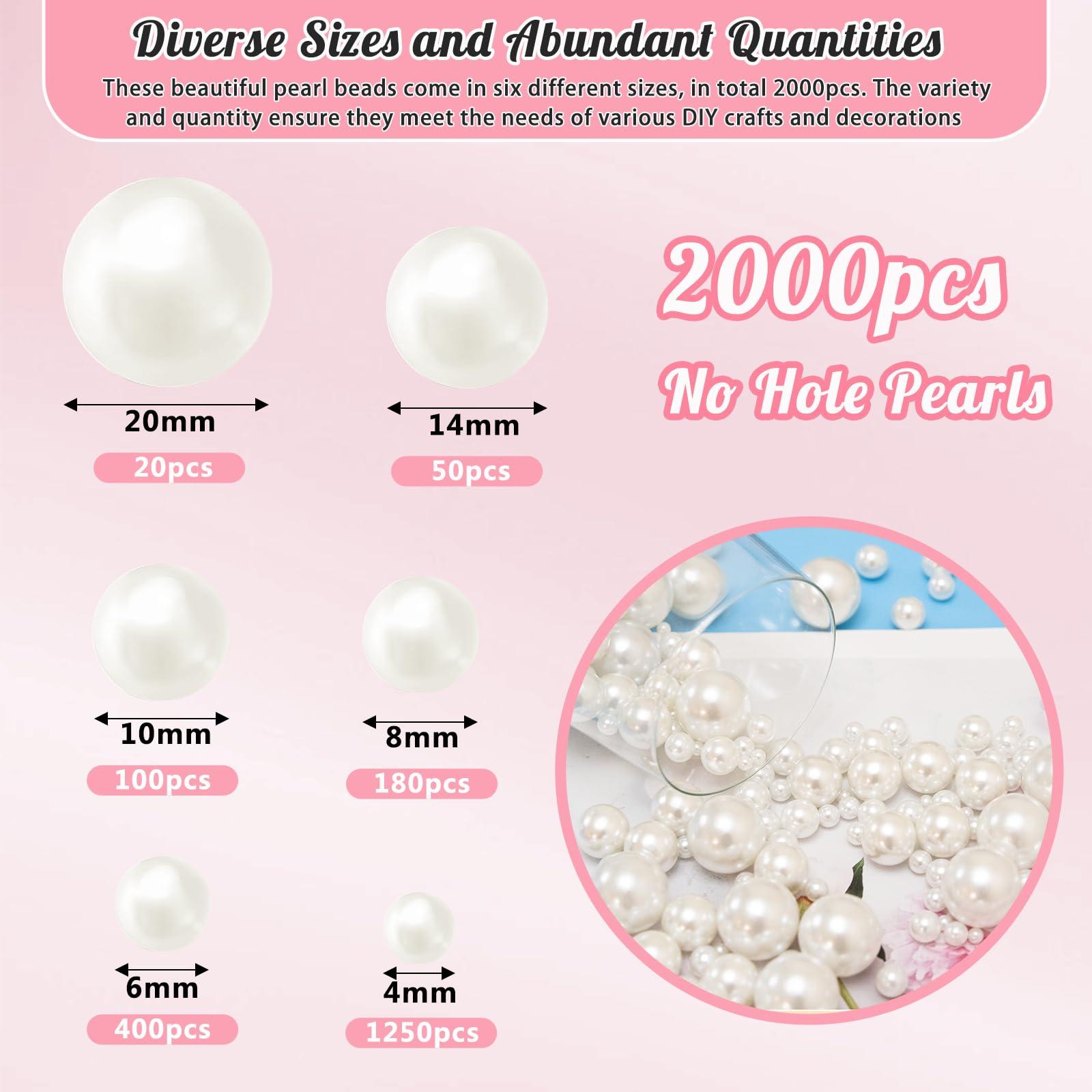 2000PCS Pearls for Crafting, Ivory No Hole Beads for Centerpieces Vases, Assorted Sizes Bulk Fake Pearls Beads for Vase Filler, Candles Centerpiece, DIY Crafts, Jewelry Making (4/6/8/10/14/20mm) - Image 2