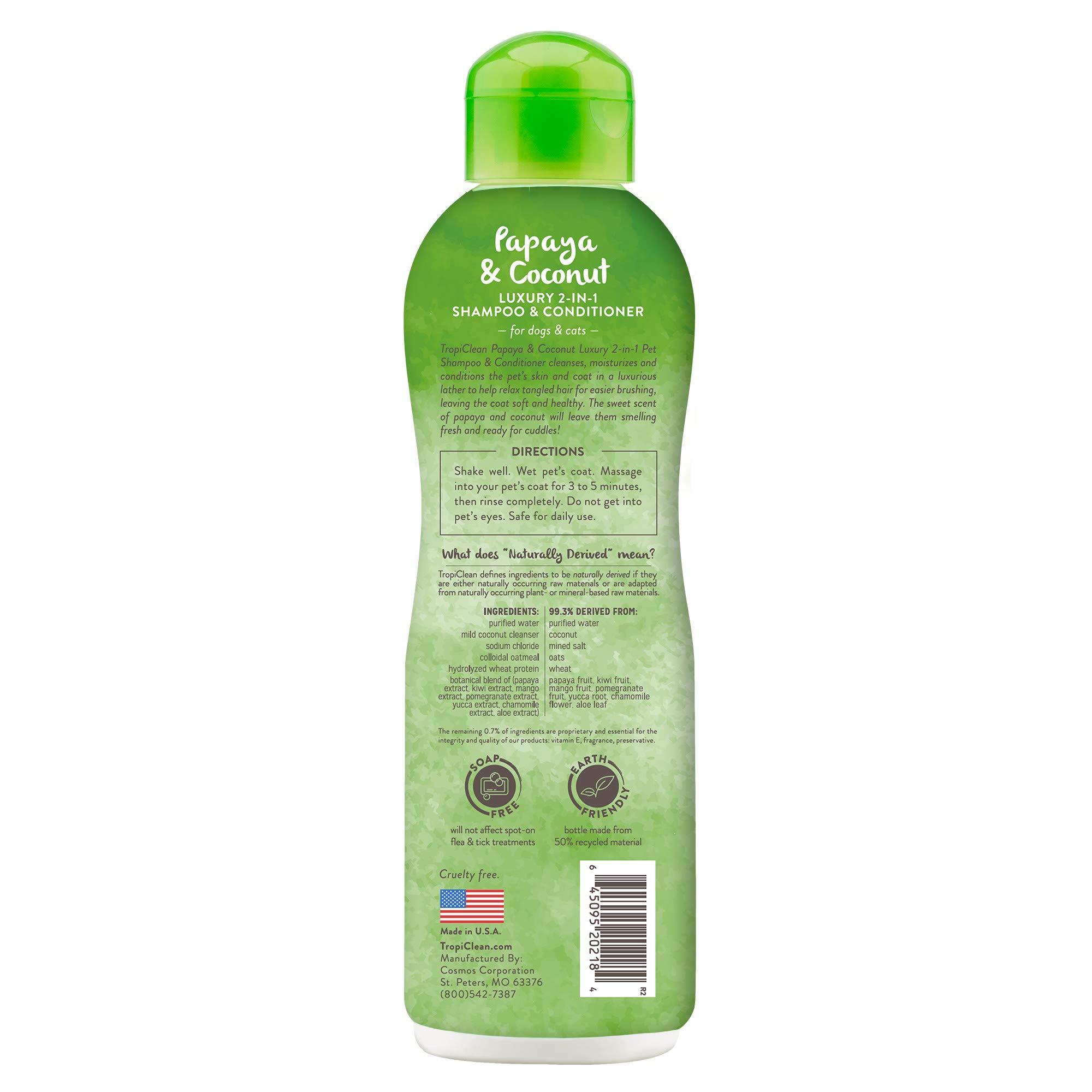 TropiClean 2-in-1 Dog Shampoo and Conditioner, Moisturizing Dog Detangler, Puppy Safe, Made in the USA, Papaya Scent, Cat & Kitten Safe, 20oz. - Image 2