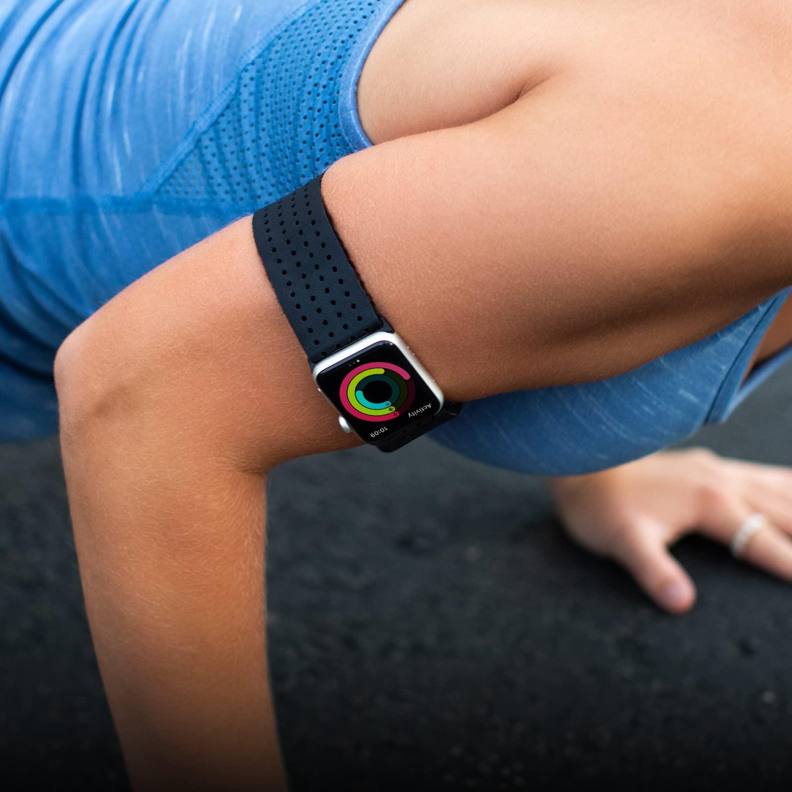 Tefeca Black Mesh Lycra Breathable Sport Loop Armband/Ankle Band Compatible with Apple Watch Ultra/Ultra2 49mm, Series 10 46mm, Series 9/8/7 45mm,SE2/SE/6/5/4 44mm - Image 3
