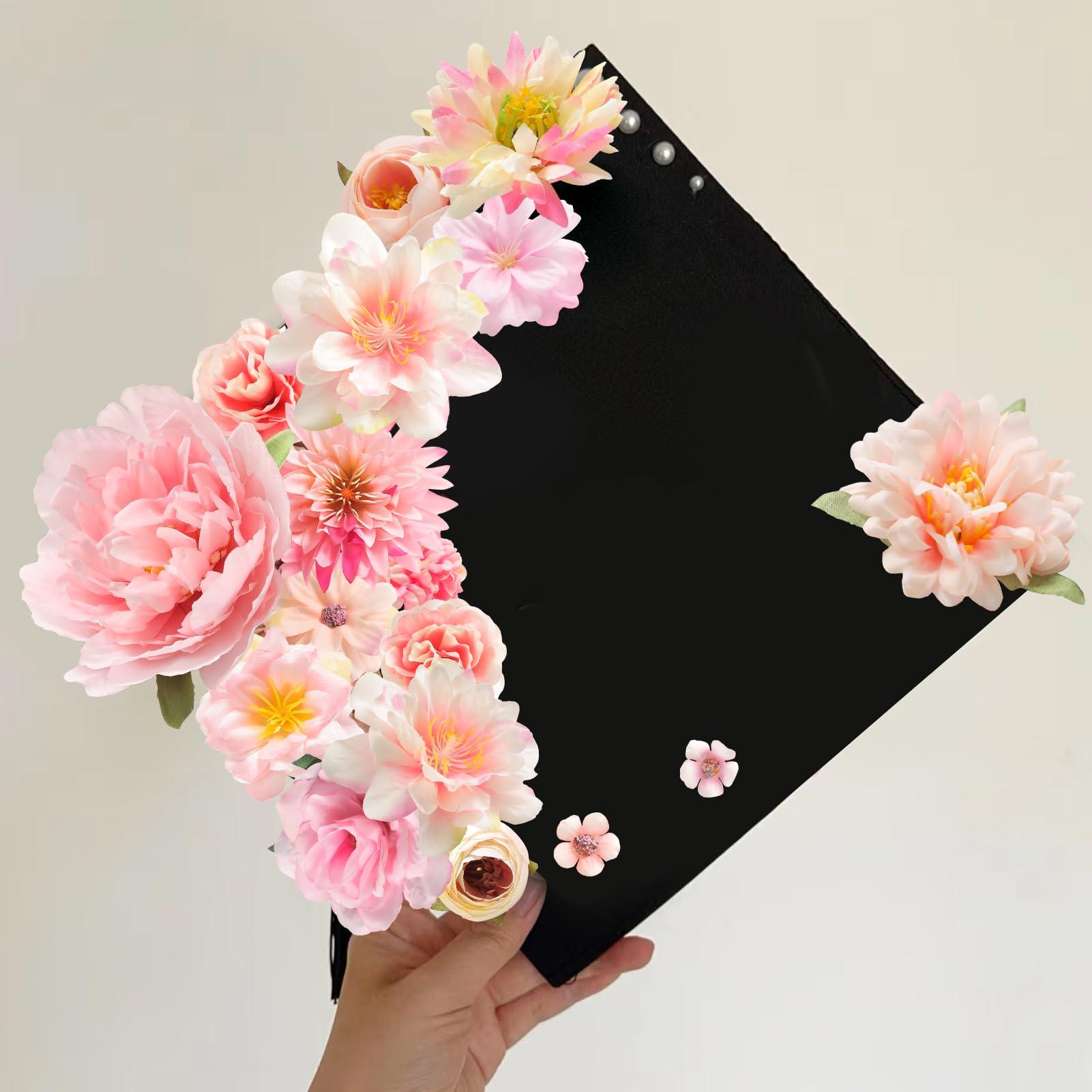 YiYunFloral Artificial Flowers Heads Combo Pink Flowers Mix Silk Flowers Heads Bulk for Craft Garland Graduation Cap Wedding Bridal Baby Shower Home Party Decoration DIY Cake Decor - Image 4