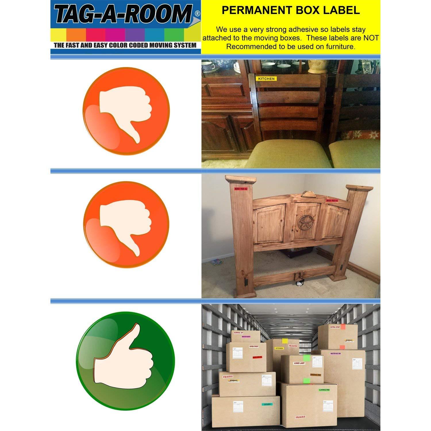 Tag-A-Room Color Coded Home Moving Box Labels, 800 Count 4 Bedroom House Pack + Fragile Stickers, Moving Supplies, Moving & Packing Stickers - Image 8