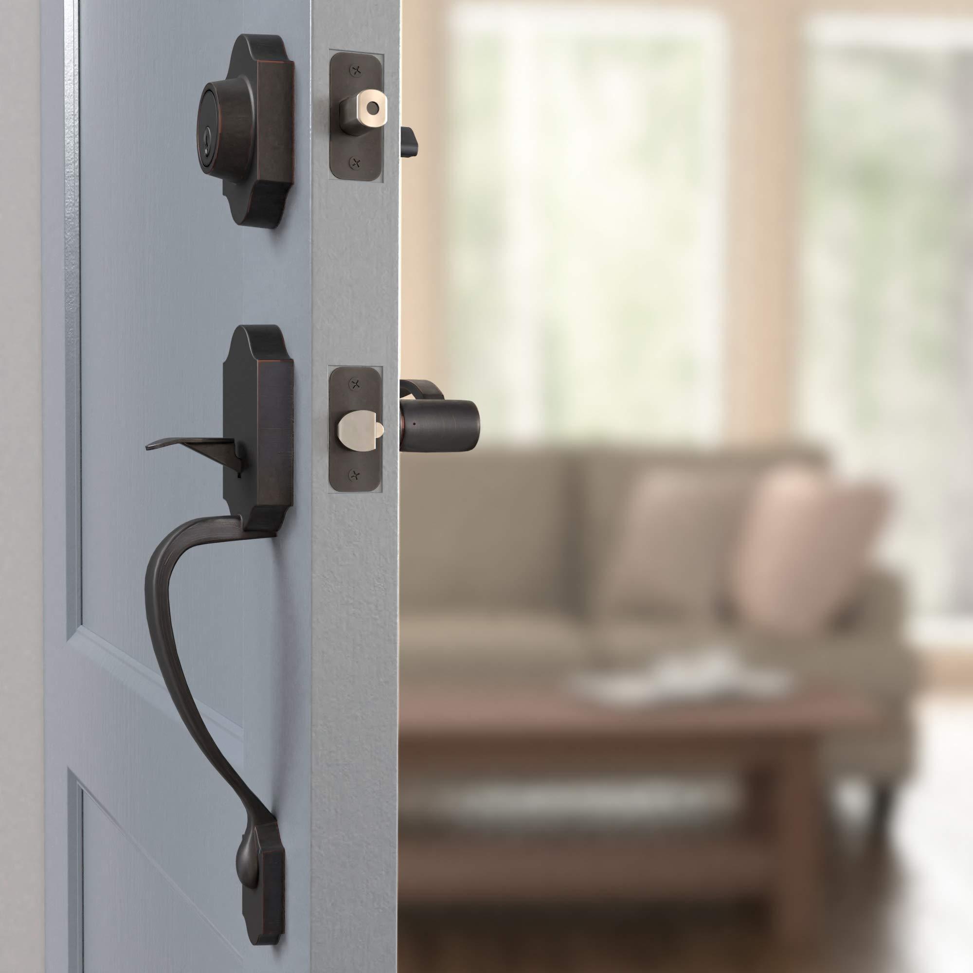 Amazon Basics Front Door Lock Set, Handleset with Shelby Lever, Level Door Handle, Exterior, Single Cylinder Packs, Oil Bronze, 6-Pack - Image 7