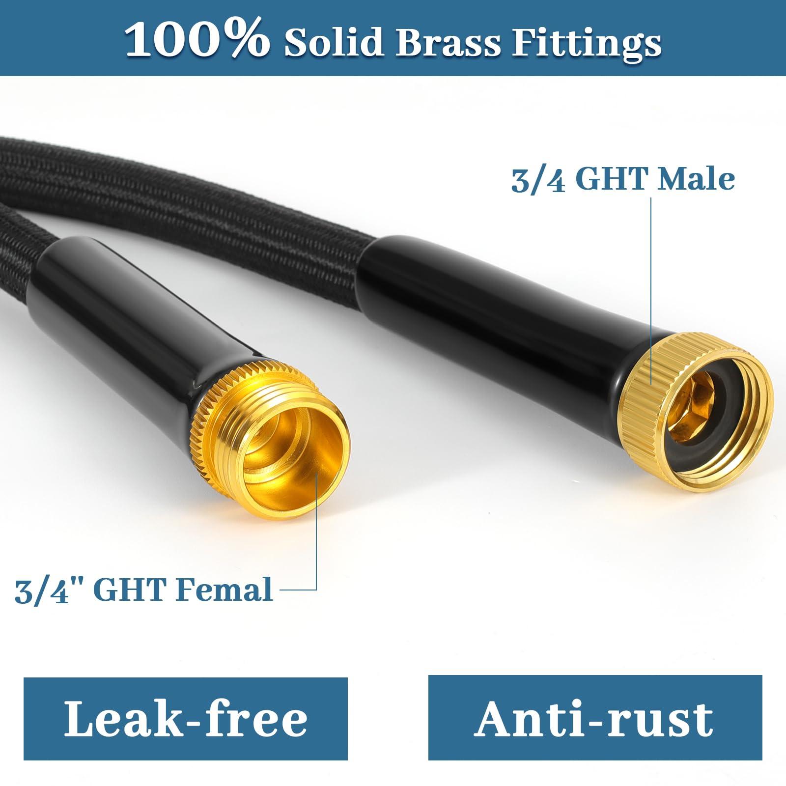 Non-Expandable Garden Hose 50 ft Kink Free Flexible Water Hose with 10-Pattern Spray Nozzle, 3/4" Brass Connectors,Leak Proof,Abrasion Resistant Hose for Lawn, Yard, Car Washing, and Outdoor Use - Image 2