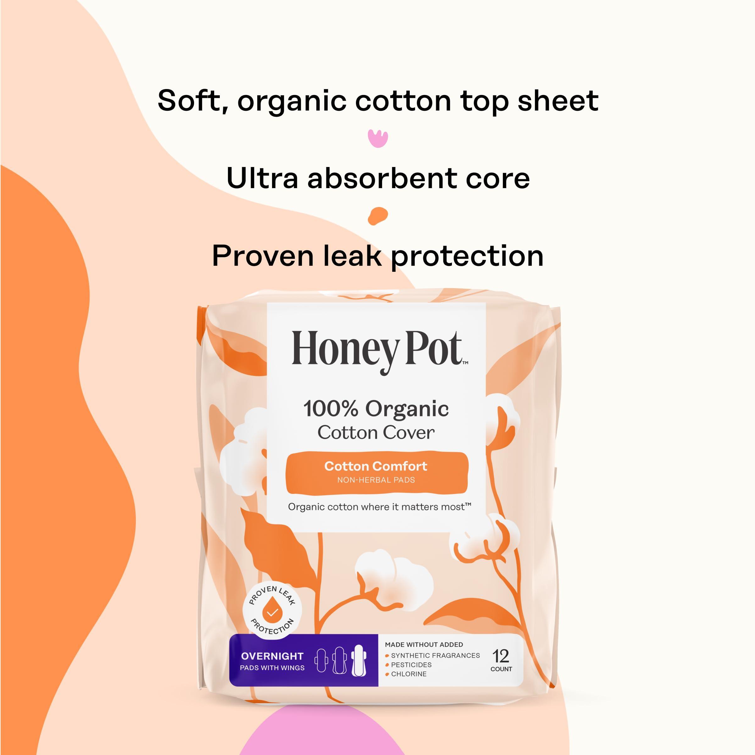 The Honey Pot Company - Sanitary Pads for Women - Non-Herbal Overnight w/Wings - Organic Cotton Cover, & Ultra-Absorbent Pulp Core - Feminine Care - FSA & HSA Eligible - 12 ct - Image 4