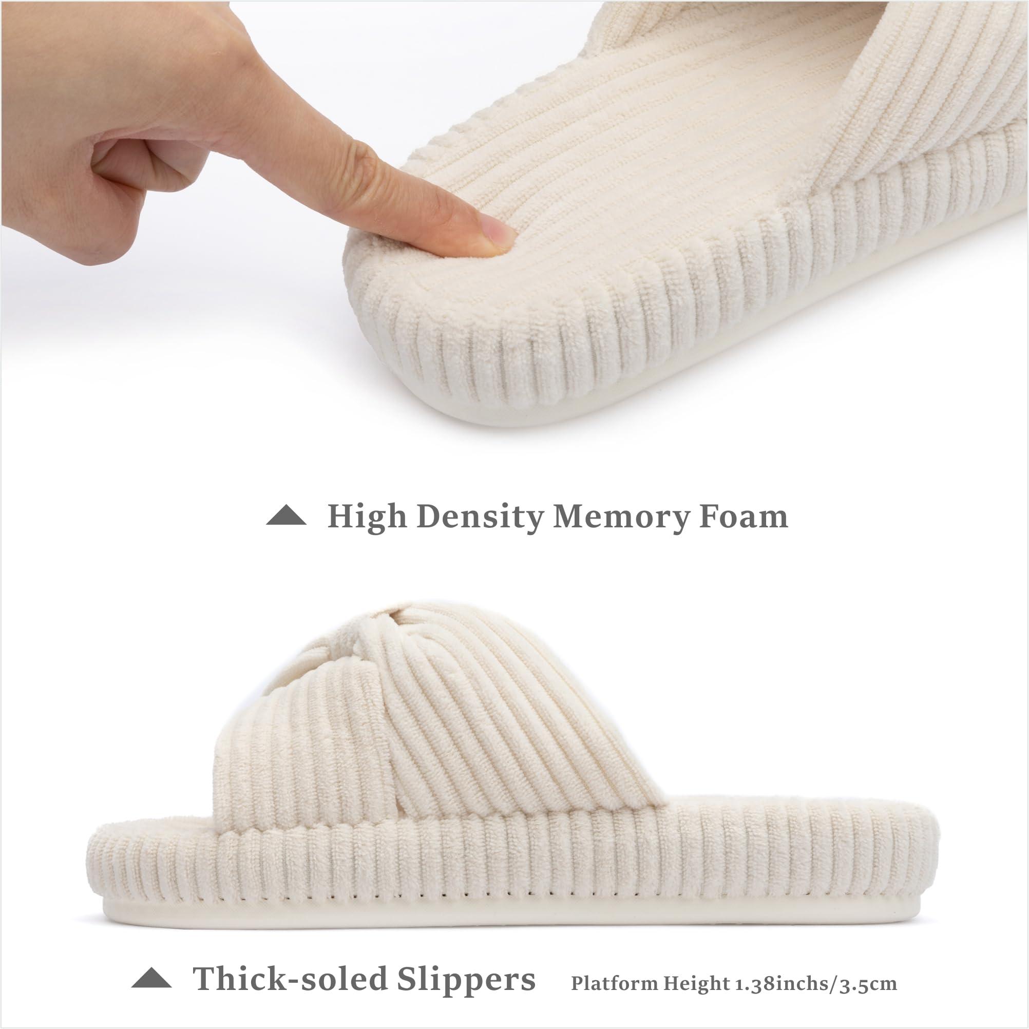 Chantomoo Slippers for Women Memory Foam House Bedroom Corduroy Bow Crossbands Slide Slipper Shoes Comfy Trendy Gift Slippers - Image 2