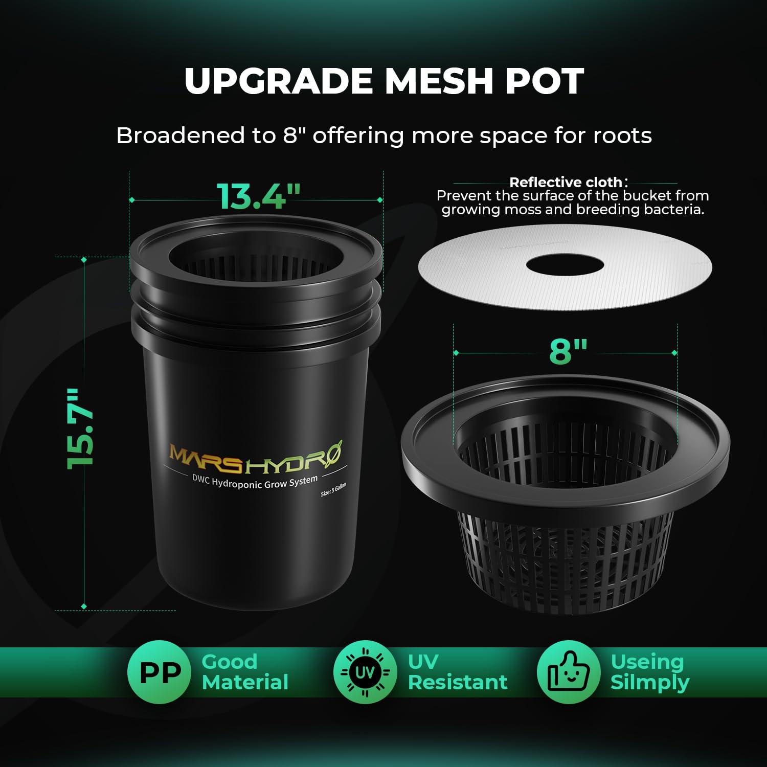 Mars Hydro DWC Hydroponics Grow System 5 Gallon Deep Water Culture with 8W Air Pump, Multi-Purpose Air Hose, Air Stone, 2 Buckets and Top Drip Kit - Image 2