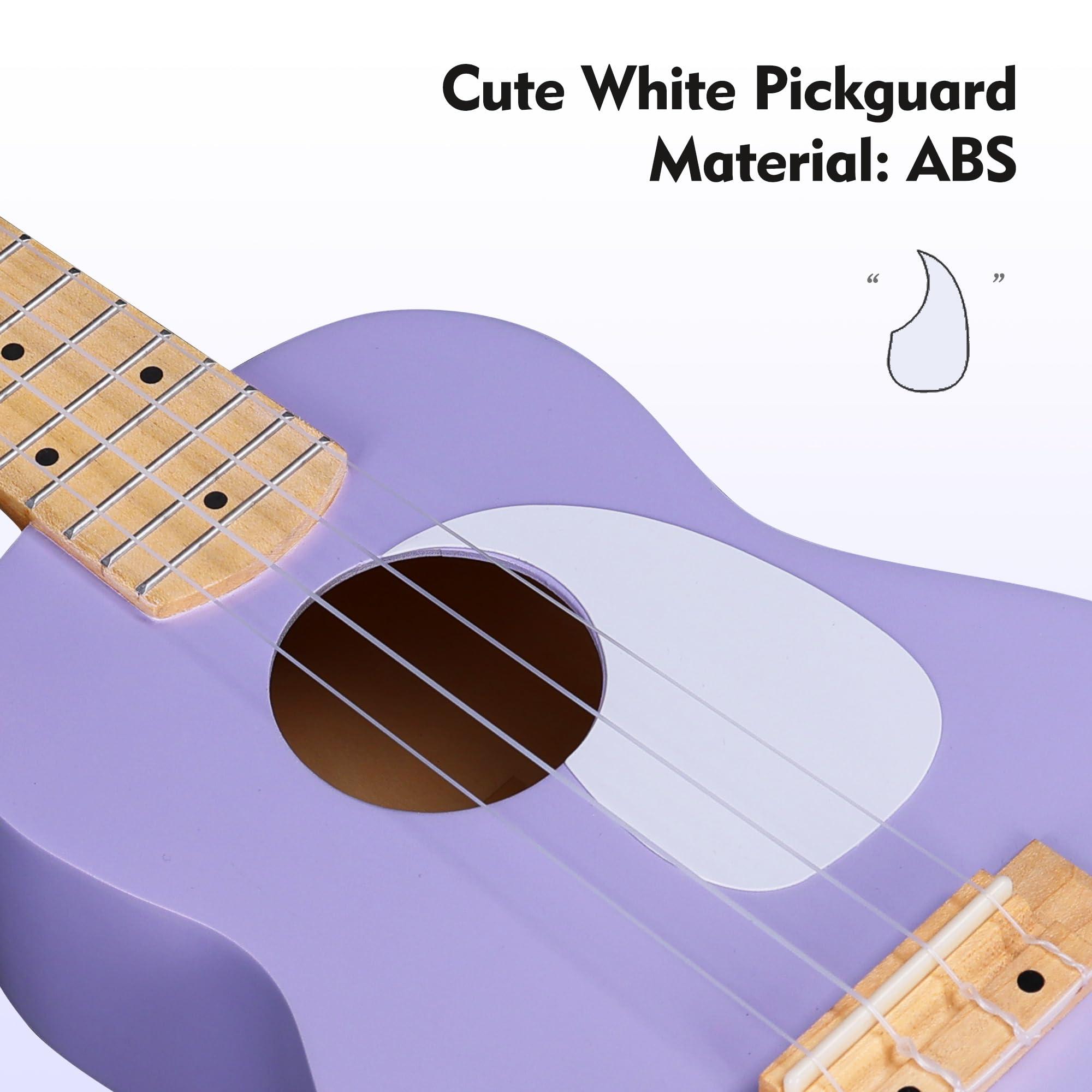 WINZZ Soprano Ukulele for Beginners, 21 Inch Hawaiian Wood Ukelele Kit for Kids Adult Student Starter, Professional Uke Pack Bundle w/Free Lessons, Case, Pickguard, Capo, Strap, Picks, Purple - Image 5