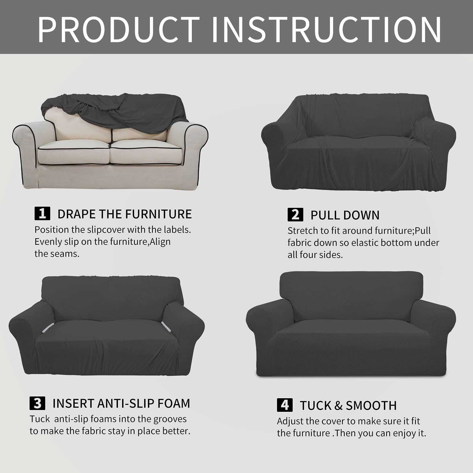 Easy-Going Stretch Sofa Slipcover 1-Piece Sofa Cover Furniture Protector Couch Soft with Elastic Bottom for Kids, Polyester Spandex Jacquard Fabric Small Checks (Sofa, Dark Gray) - Image 8