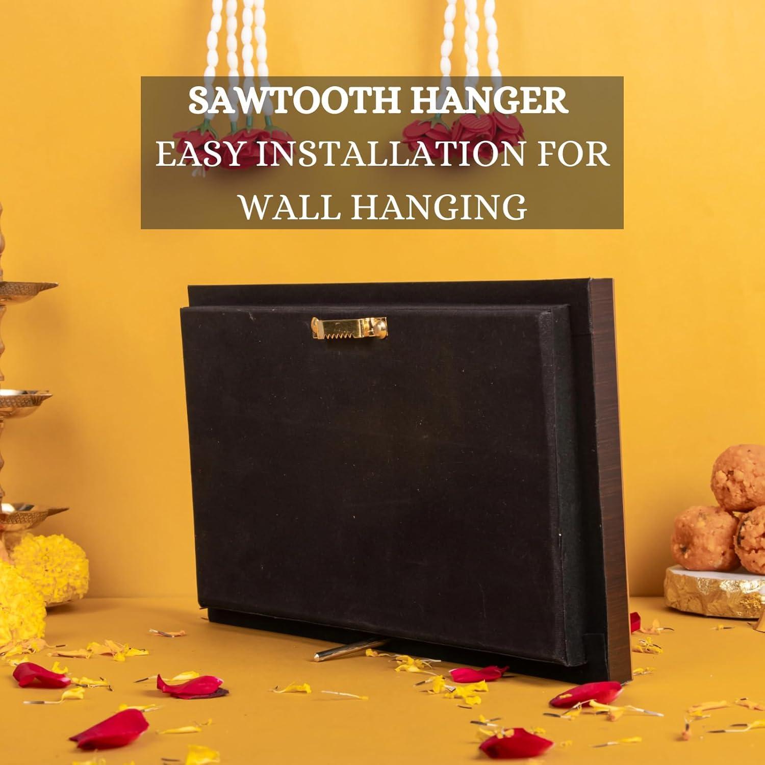 ZAARIYA Golden Lakshmi Ganesha Saraswathi - Trimurti Frame | Shubh Labh God Gold Plated Decorative Photo Frame | For Gifting, Home Decor, Table Decor and Temple or Pooja Room Decoration ( 10.5 x 6.5 Inches) - Image 4