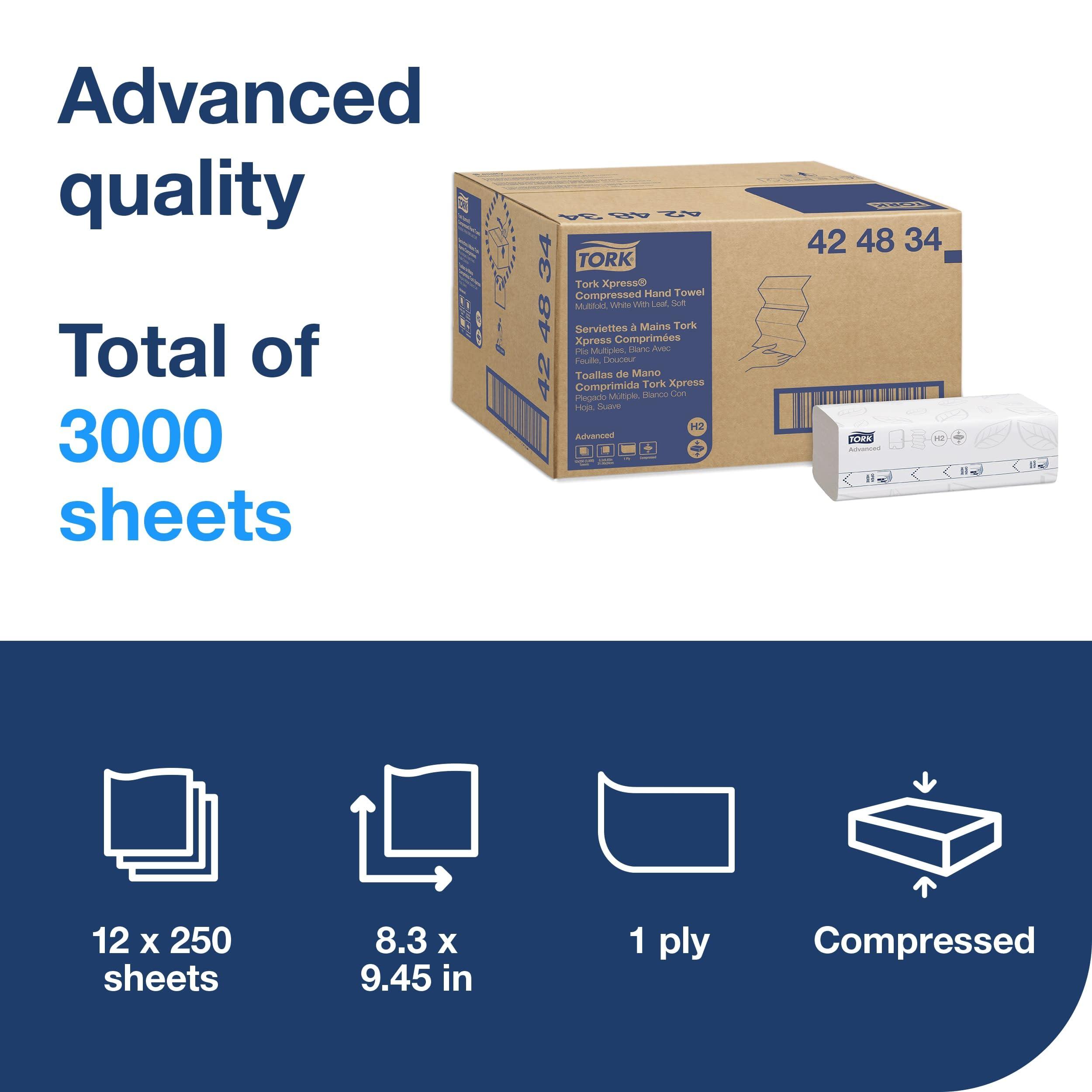 Tork Xpress Compressed Multifold Hand Towel White H2, Advanced, Strong and Absorbent, 12 x 250 Sheets, 424834 - Image 2