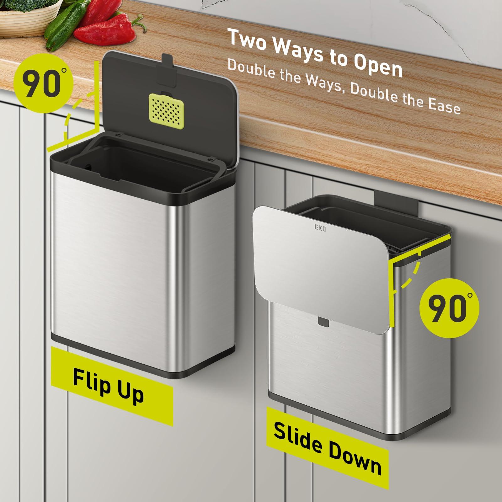 EKO Kitchen Compost Bin, 7L / 1.85 Gal Stainless Steel with Removable Inner Bucket and Deodorizer Compartment, 2-in-1 Countertop Compost Bin with Lid, Food Waste Caddy for Kitchen (MMT & Black Finish) - Image 5