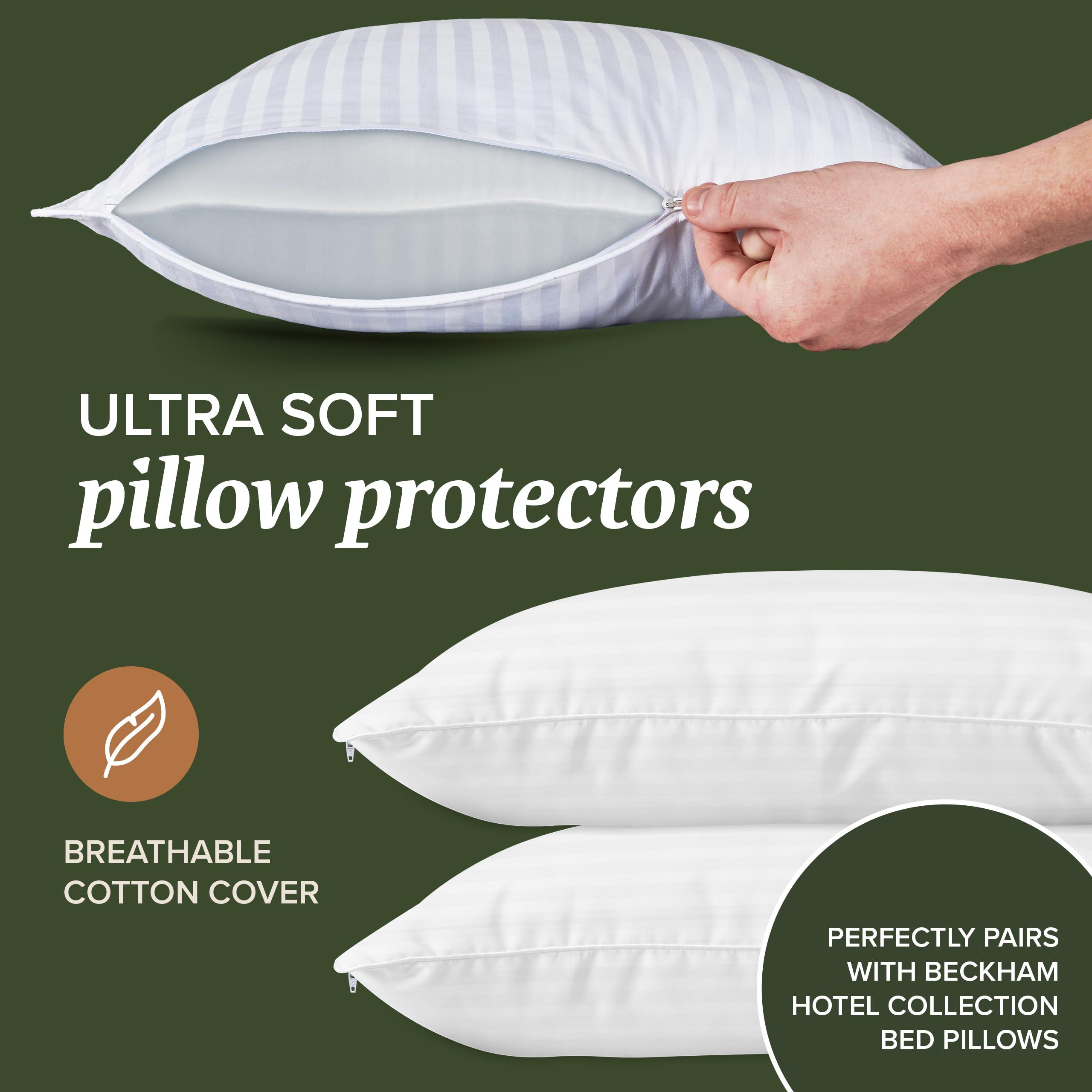 Beckham Hotel Collection Queen Size White Pillow Protector with Zipper Set of 2, Soft and Breathable Cotton Pillow Protector Covers - Image 2
