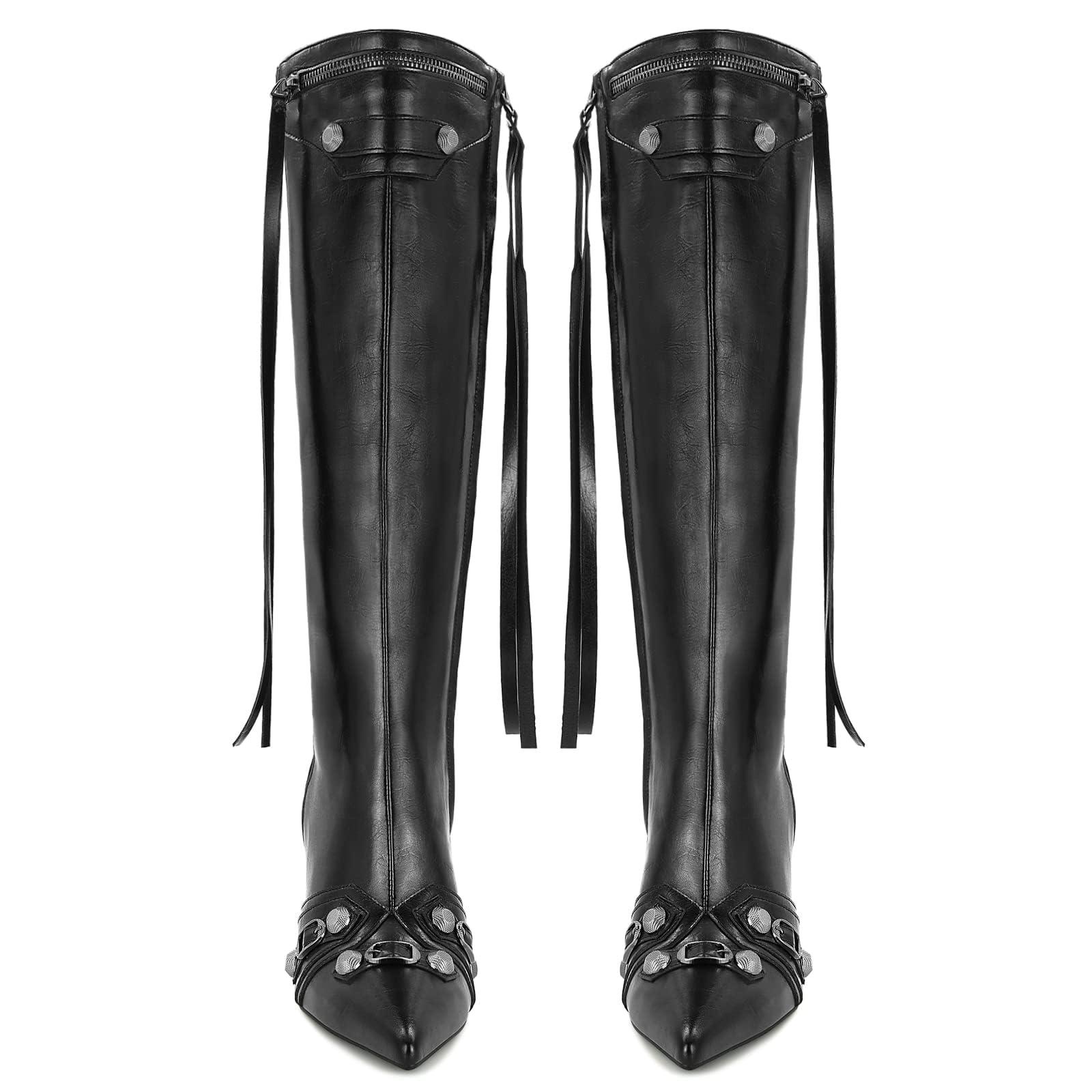 Dsevht Women's Stiletto Black Knee High Boots Sexy Pointed Toe Boot Fashion Trendy High Heel Boots Zipper - Image 3