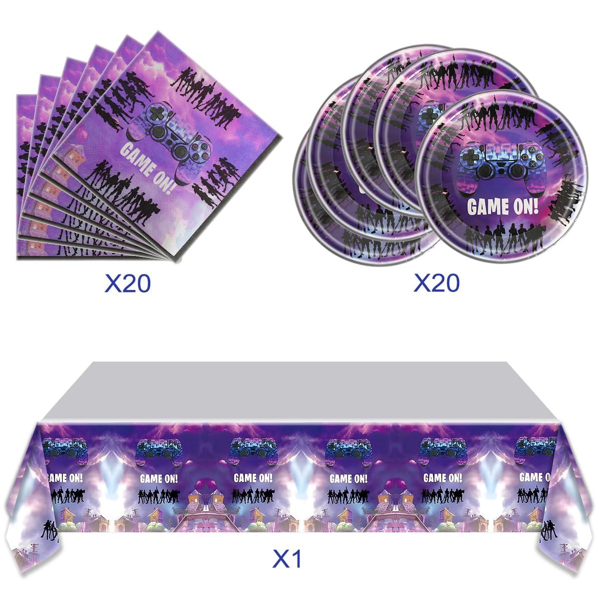 Video Game Party Supplies 20pcs Plates 20pcs Napkins and Tablecover Tableware Set for Purple Games Theme Birthday Party Serve 20 - Image 4