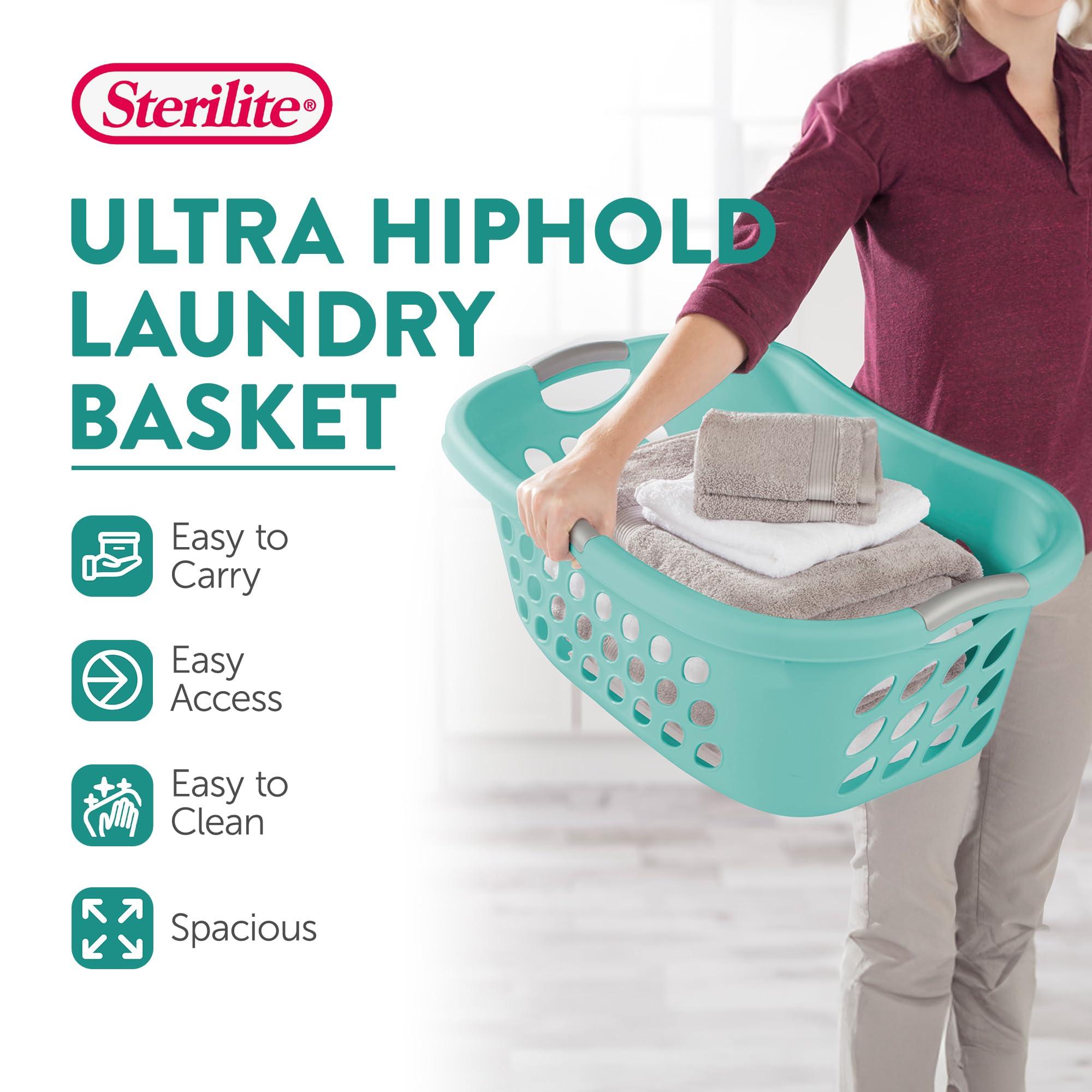 Sterilite 6-Pack Ultra HipHold Laundry Basket, 1.25 Bushel Capacity, Aqua Chrome - Contoured Plastic Clothes Hamper with Ventilated Holes and Comfort Grip Handles for Easy Carrying - Image 4