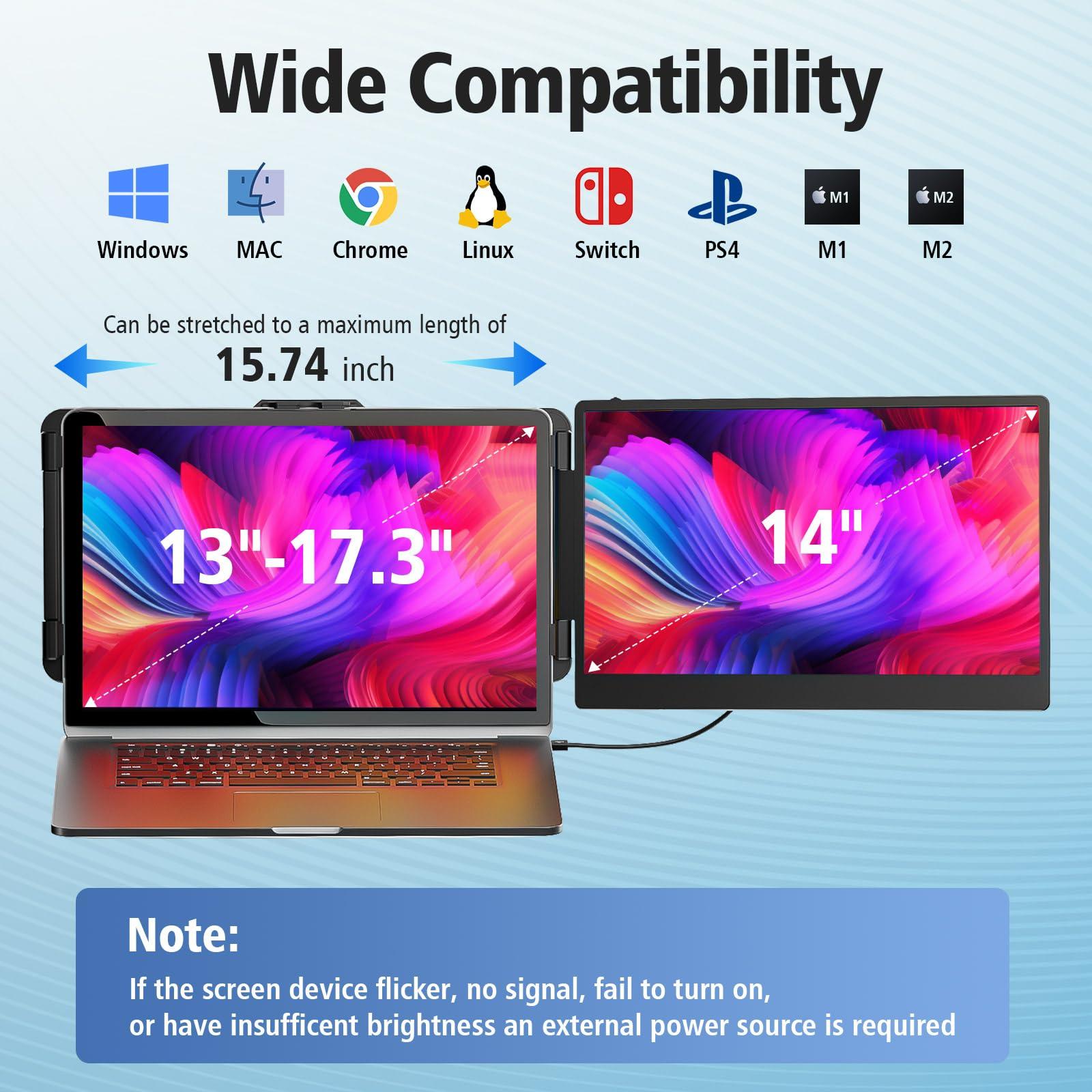 BOSII Laptop Screen Extender Monitor - 14 Inch Dual IPS FHD 1080P HDMI/USB-A/Type-C Extended Portable Monitor for Laptops (Maximum Length: 15.74") Compatible with Windows Mac Travel Work - Image 3