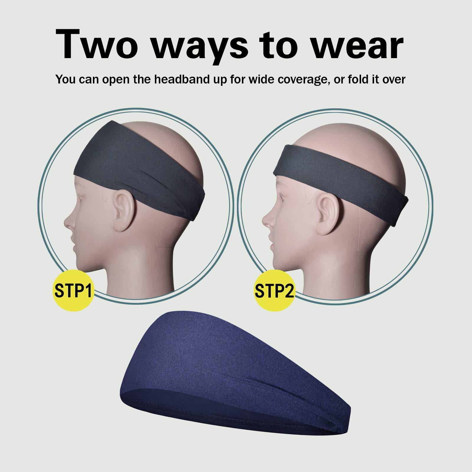 Pilamor Sports Headbands for Men (5 Pack),Moisture Wicking Workout Headband, Sweatband Headbands for Running,Cycling,Football,Yoga,Hairband for Women and Men - Image 6