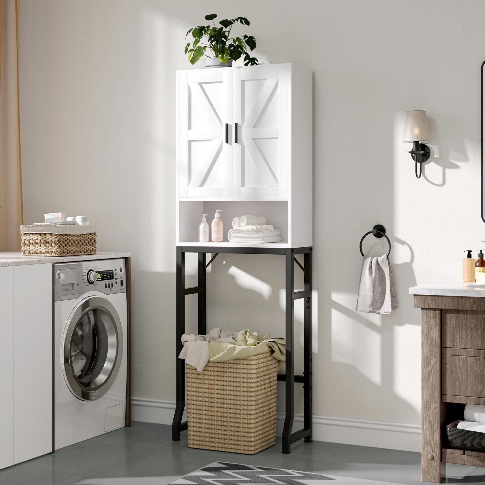 USHOWER Over The Toilet Storage Cabinet, Bathroom Organizers and Storage with Barn Doors, Thicken Metal Stand & MDF Wood Above Toilet Storage Cabinet, Freestanding Space Saver, White - Image 6