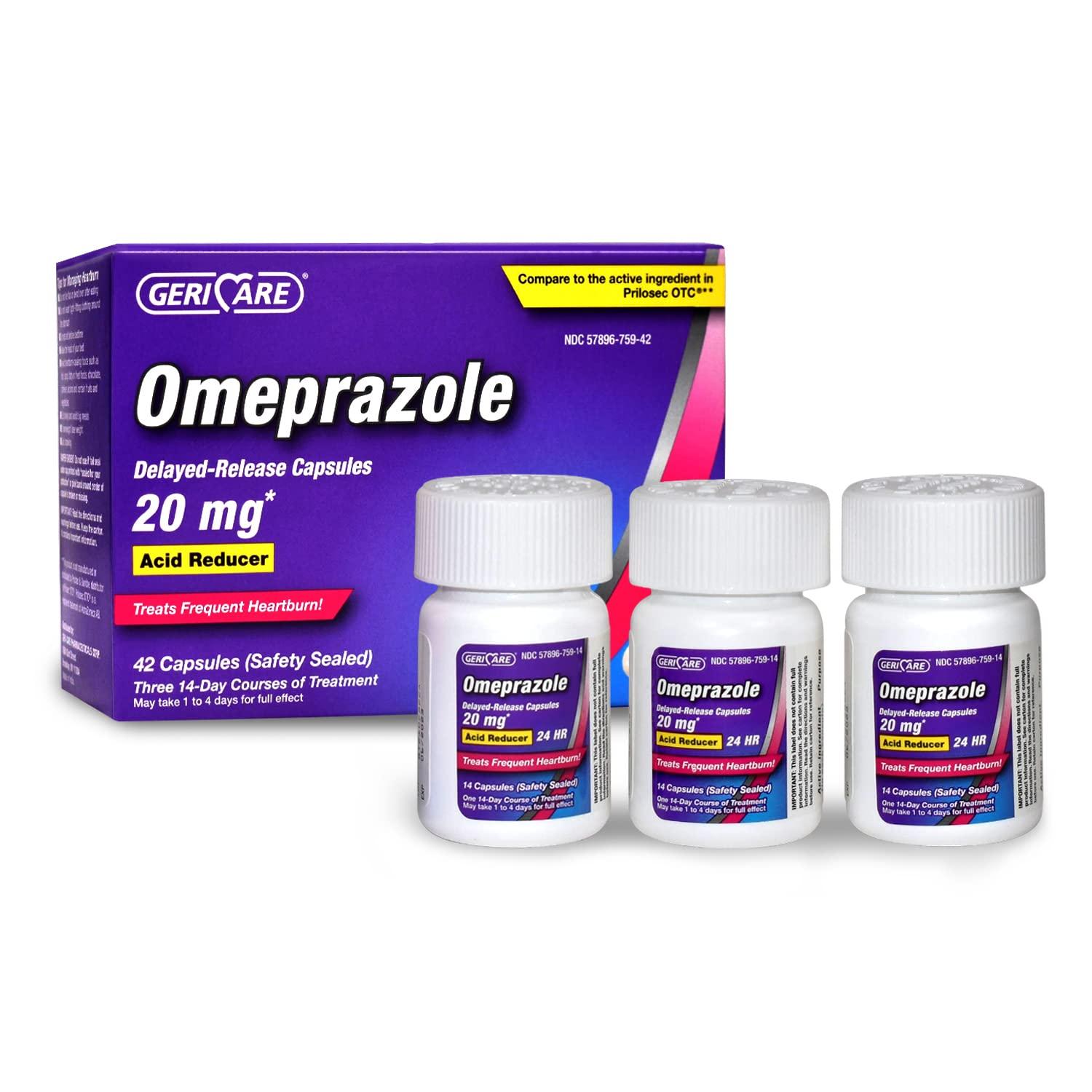 GeriCare Omeprazole Delayed Release Capsules 20.6mg - Acid Reducer Pills for 24 Hour Heartburn Relief - Acid Reflux Medicine to Treat Frequent Heartburn (42 Count)