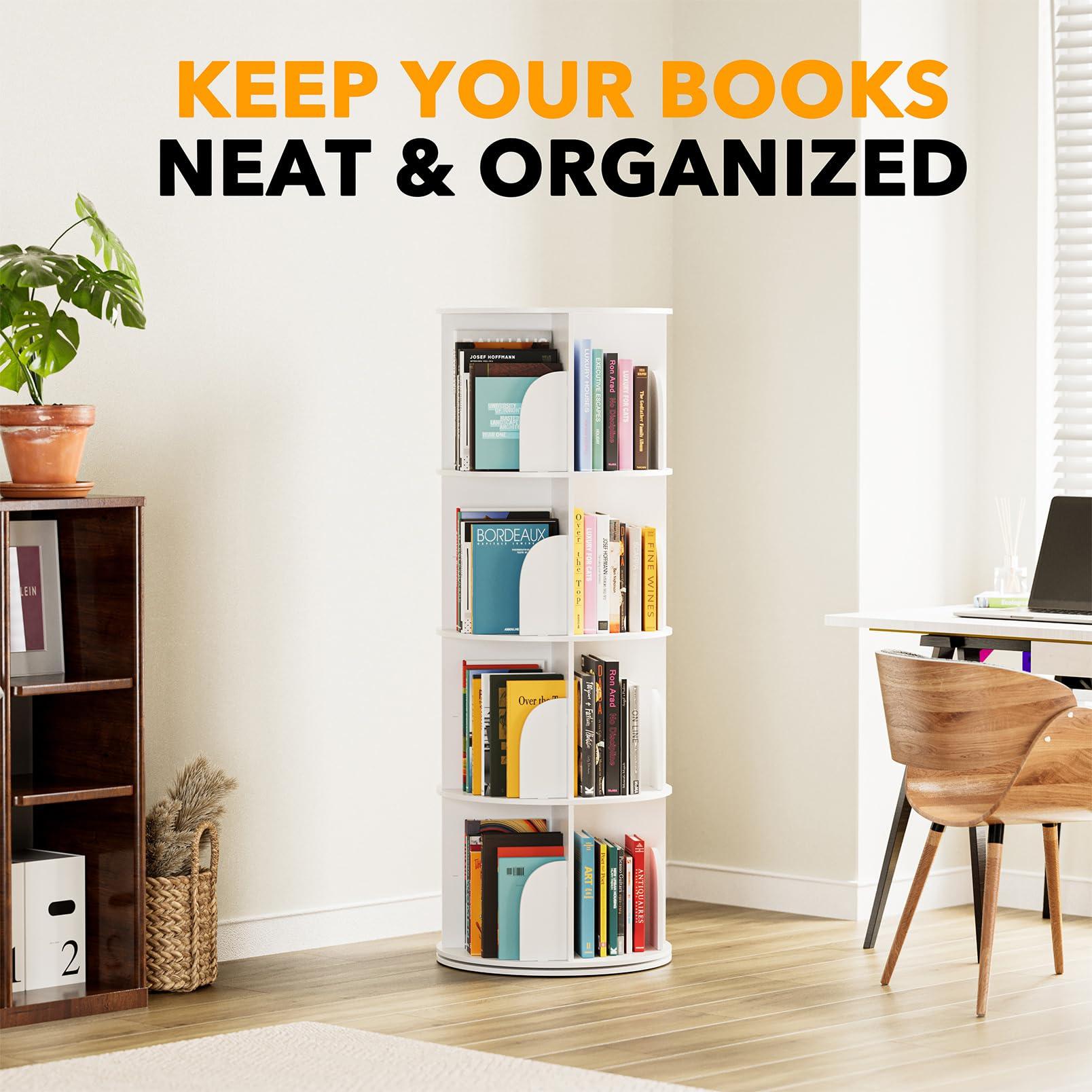 SpaceAid 4 Tier Rotating Bookshelf Tower, Spinning Bookcase Lazy Susan, Revolving 360 Book Shelf Storage Round Carousel, Vertical Rotate Turning Spiral Corner Organizer, White - Image 6