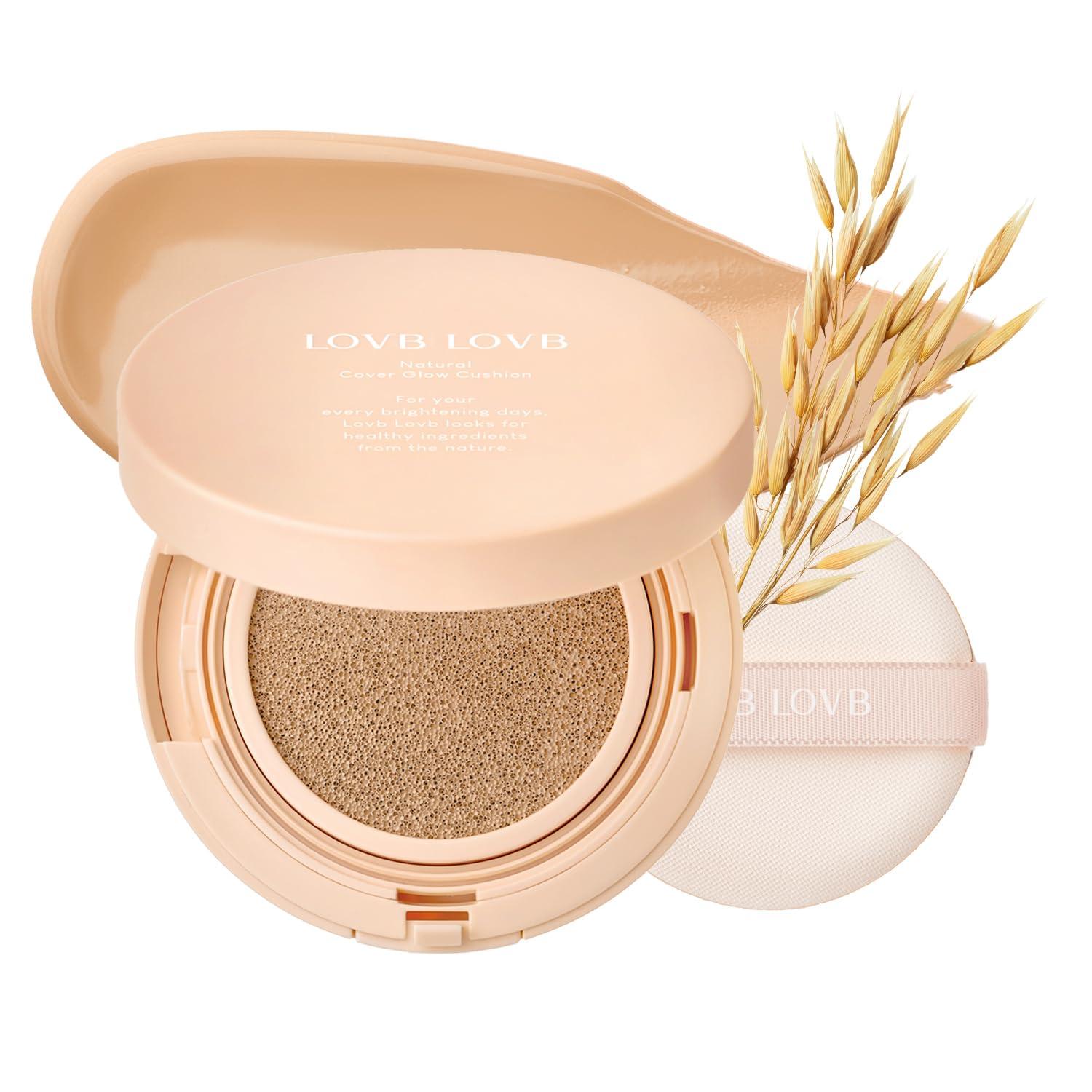 LOVB LOVB Natural Cover Glow Cushion Foundation | Satin Radiant Finish | Korean Foundation Makeup | Long-Lasting Natural Coverage | for All Skin Types 0.42 oz. (23N Natural Beige)