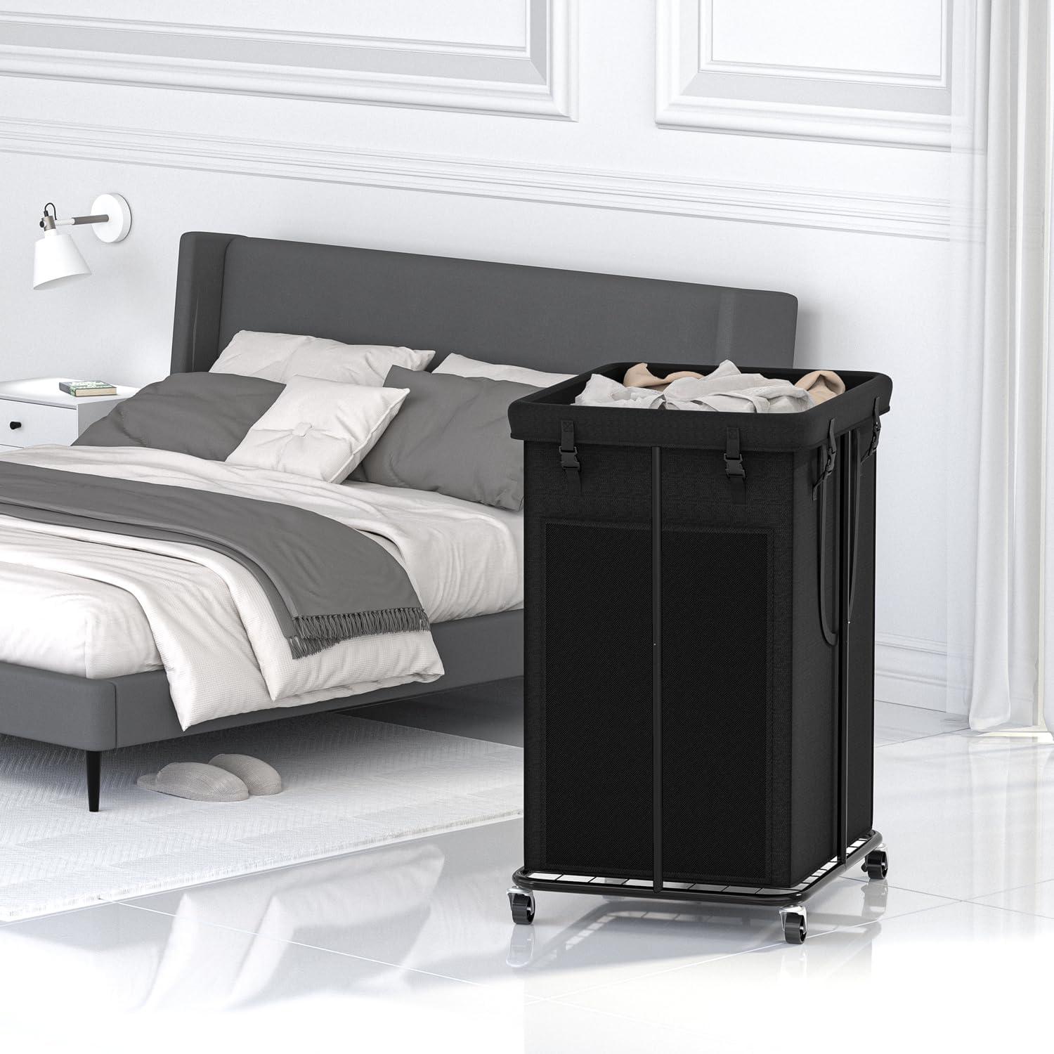 YKDIRECT 150L Laundry Basket Laundry Hamper with Wheels, Metal & Oxford Fabric Laundry Clothes Hamper, Suitable for Bedroom, Bathroom, Dorm Room, Laundry Room (Dark Black, 150L) - Image 6