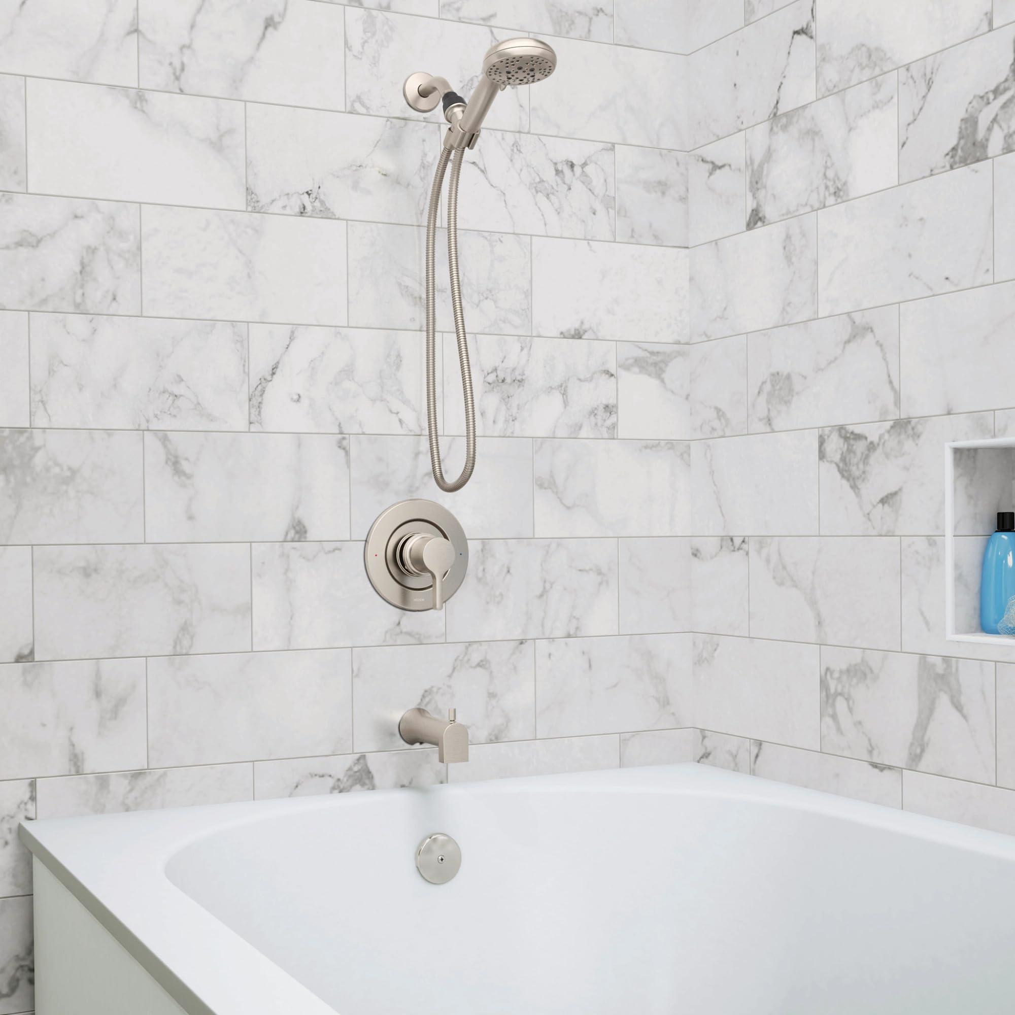 Moen Beric Spot Resist Nickel Single Handle Modern Tub and Shower Faucet with Handshower, Valve Included, 82775SRN - Image 2