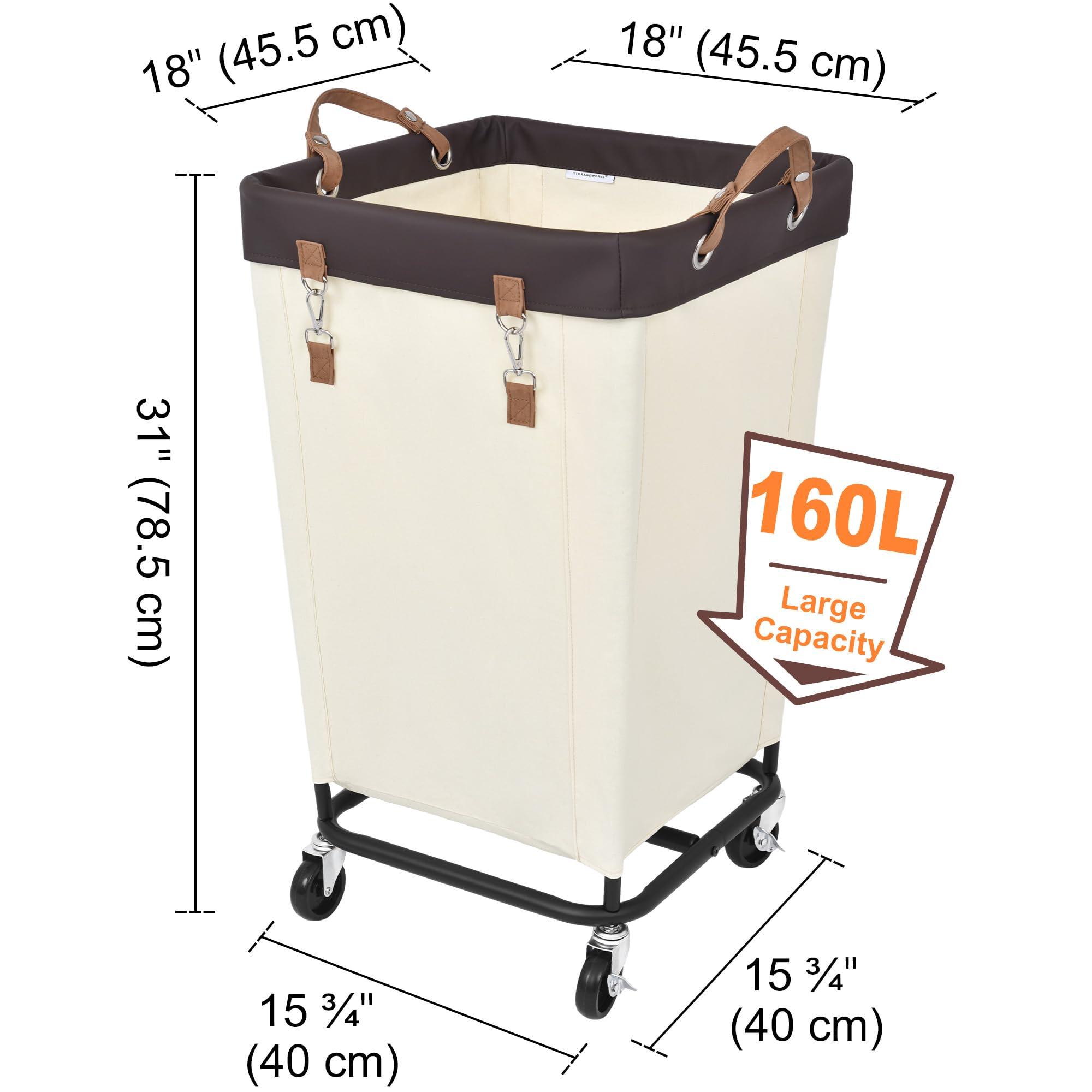 StorageWorks 160L Laundry Basket with Wheels, Large Rolling Hampers for Clothing Organizer, Dirty Clothes Basket for Hotel, Home, Closet, Dorm, Beige - Image 3