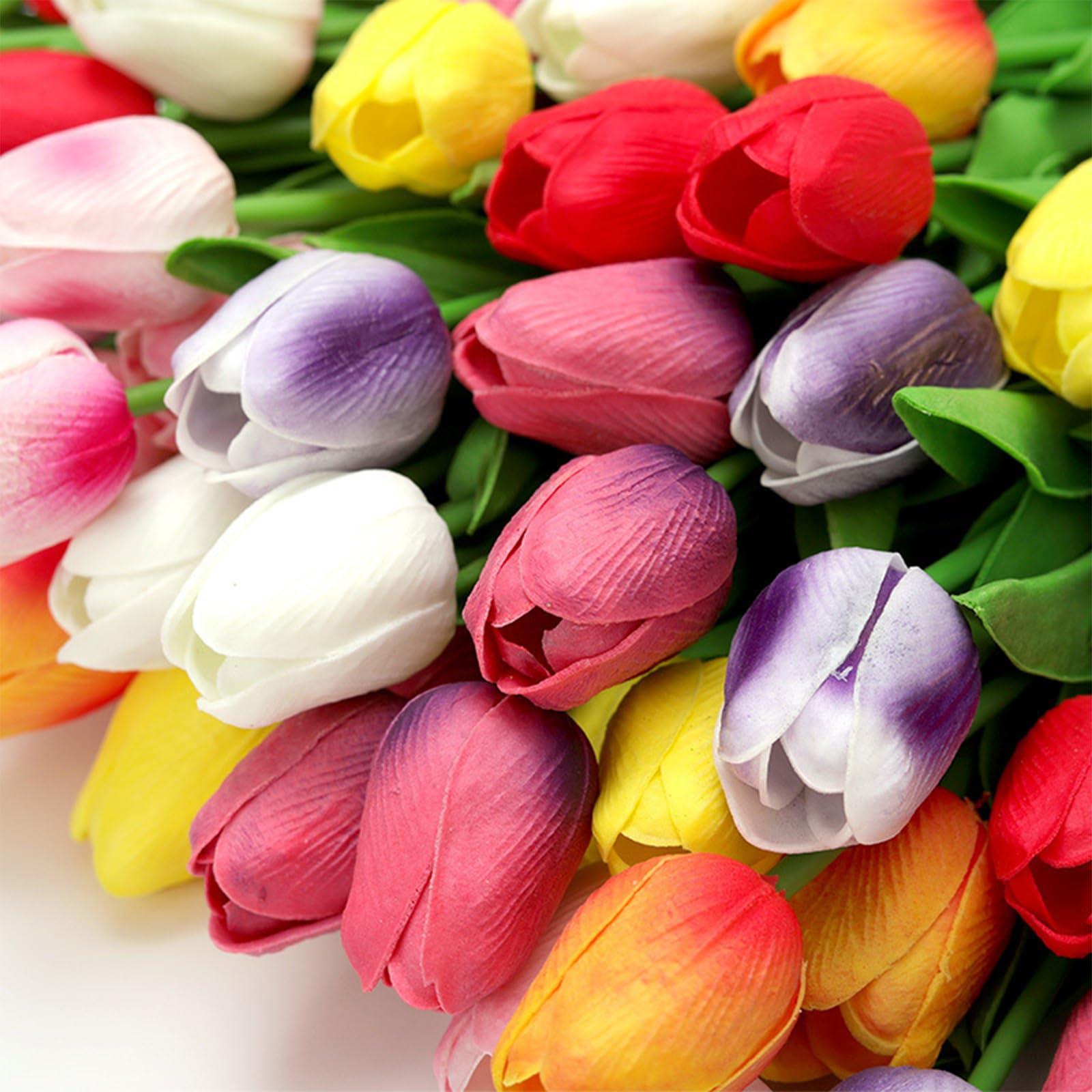 Fodofodo 15PCS Artificial Tulips Flowers,Real Touch 14" Silk Fake Tulips,Bulk Fake Flowers,Faux Flowers,Artificial Flowers for Home Kitchen Office Dining Room Wedding Decorations (Colorful) - Image 6