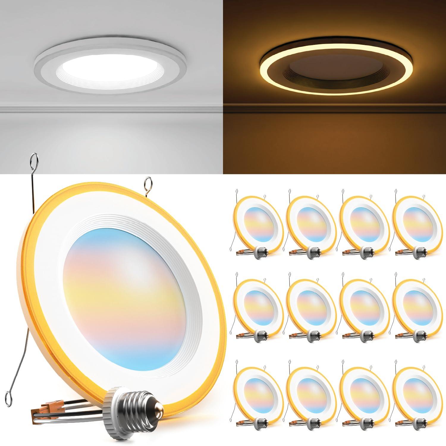 Sunco 12 Pack 6 Inch LED Recessed Lighting Retrofit with Night Light, 2700K/3000K/4000K/5000K/6000K Selectable, Dimmable Can Lights, 13W, 1200LM, Damp Rated, Retrofit Installation ETL
