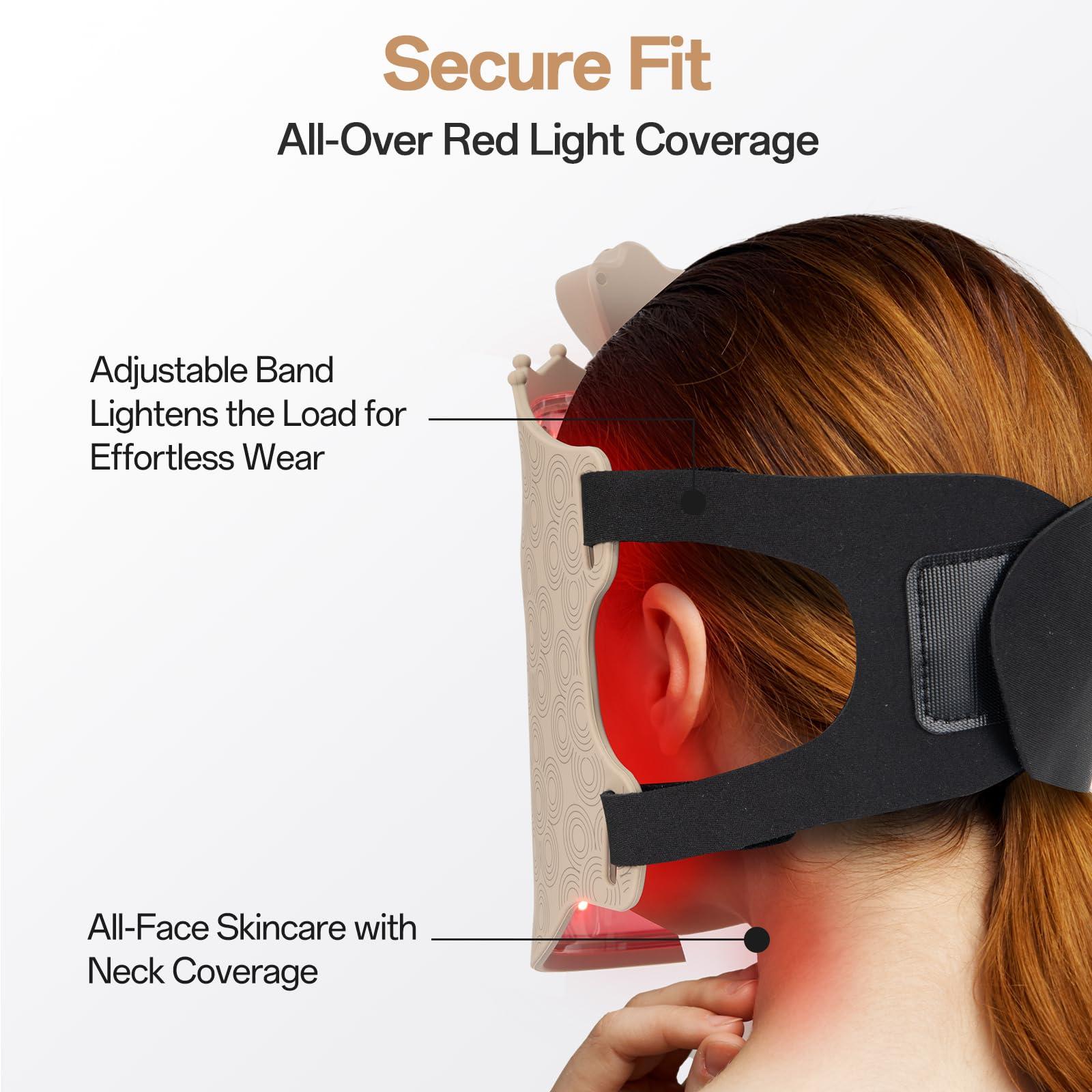SUERBEATY Red Light Mask - 7 Colors Red Light Mask for Face, Facial Skin Care at Home, Cordless Design, Lightweight, Portable, Rechargeable for Home - Khaki - Image 7