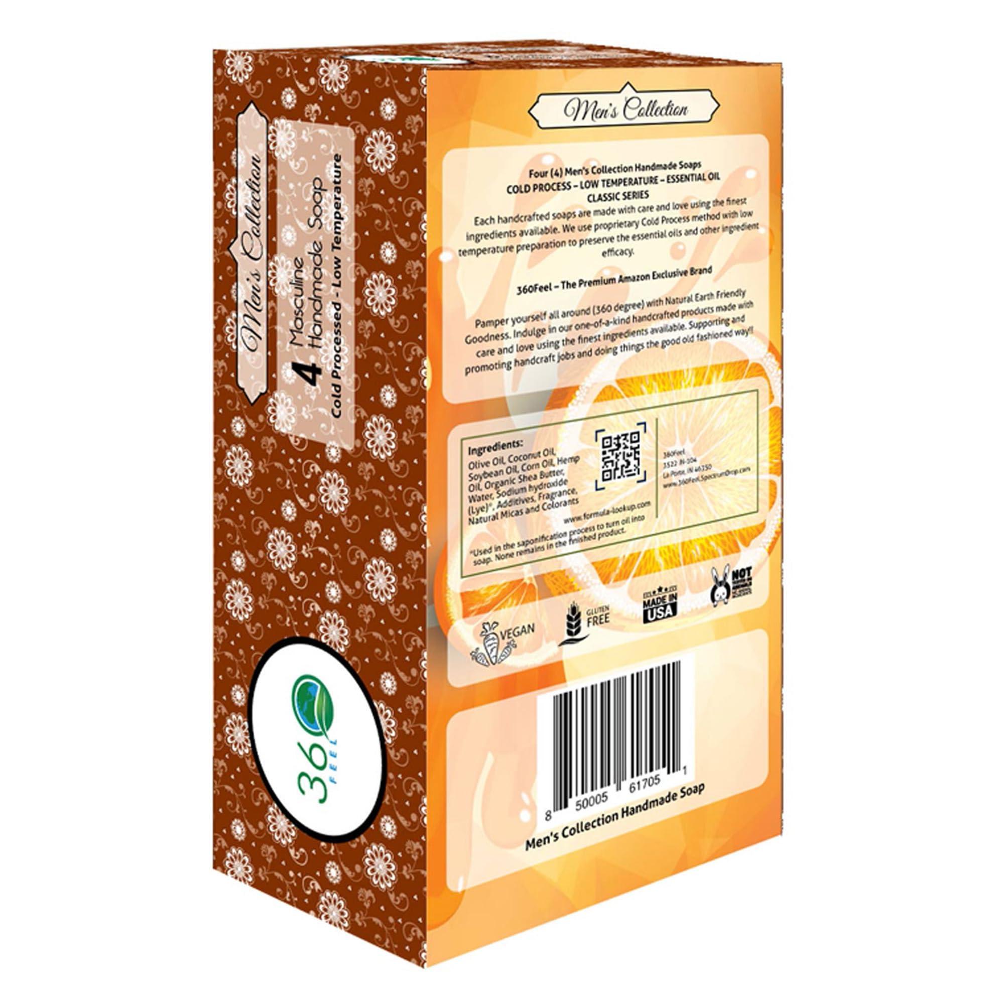 360Feel Men’s Handmade Soap Gift Pack - Nourishing and Hydrating Set of Bar Soap for Men - Infused with Four Bold Masculine Scents Bay Rum, Pine Tar, Patchouli, and Island Citrus - Set of 4 - Image 2