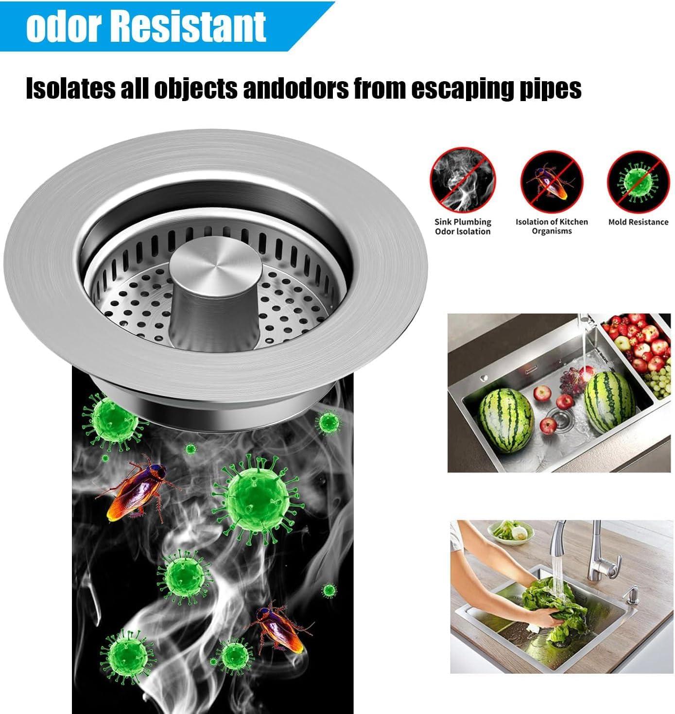 3 in1 Kitchen Sink Drain Strainer, 10,000 Press Test 304 Stainless Steel & Brass Material Pop-up Sink Stopper with Metal Basket Strainer Fast Drain Strainer for US Standard 3-1/2 in Kitchen Drain - Image 4