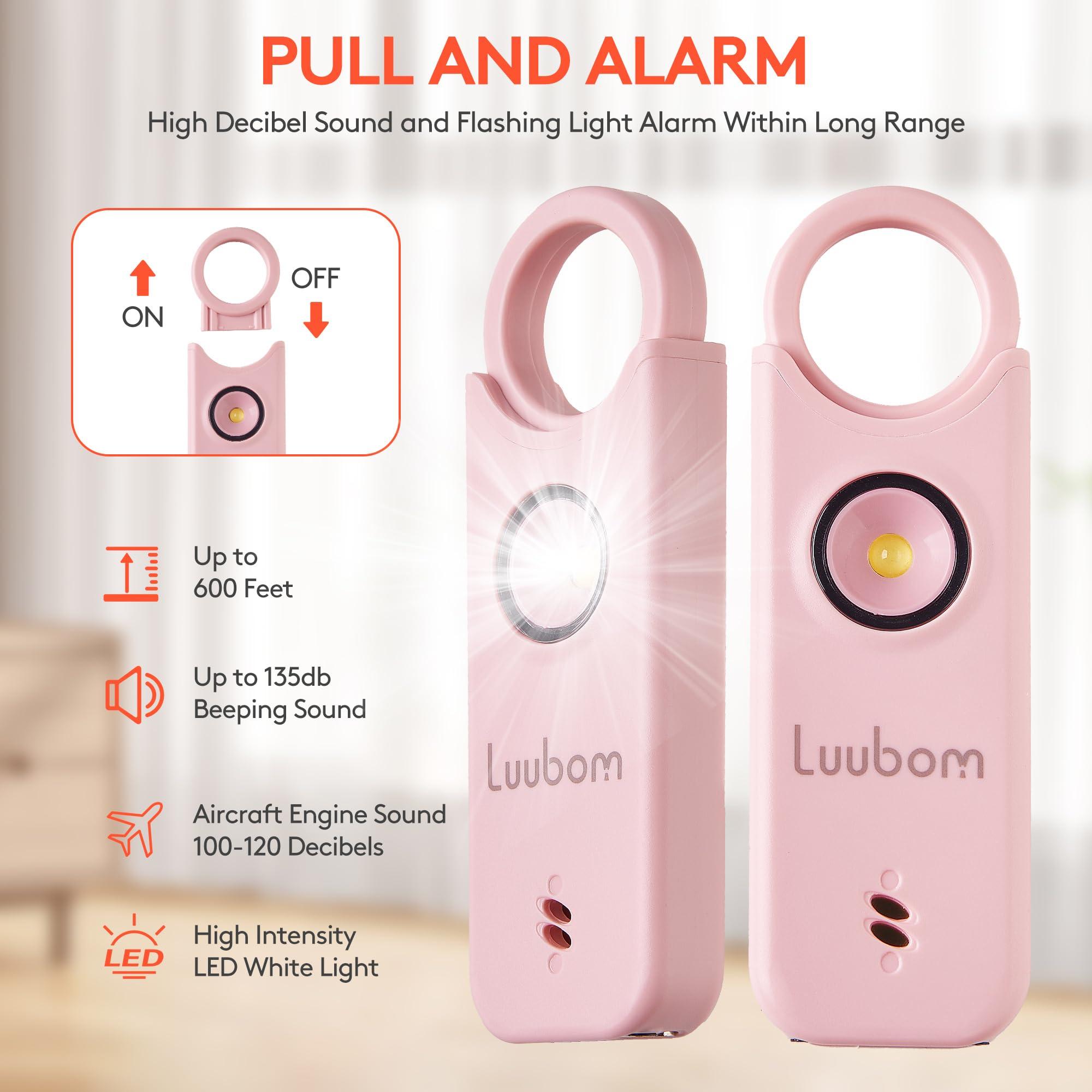 Luubom Rechargeable Personal Safety Alarm for Women with Keychain, SOS Strobe Light, Vibration Sensor Auto-Alarm, Self Defense Loud Siren 135dB for Kids Elderly, Pink - Image 2
