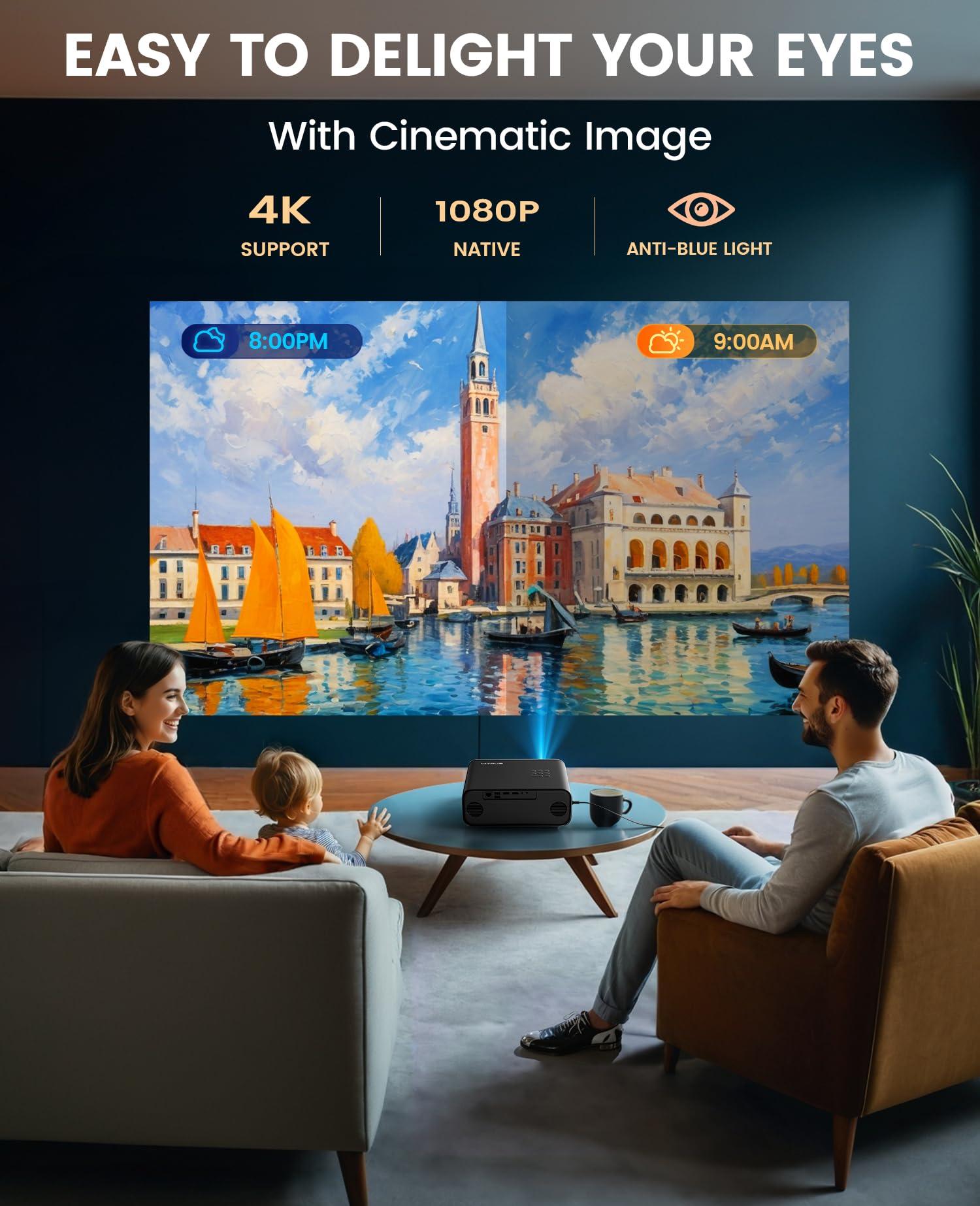 [Auto Focus/4K Support] Projector with WiFi 6 and Bluetooth 5.2, 700ANSI Native 1080P Outdoor Movie Projector, WiMiUS P62 Auto 6D Keystone & 50% Zoom, Smart Home Projector for iOS/Android/TV Stick - Image 2