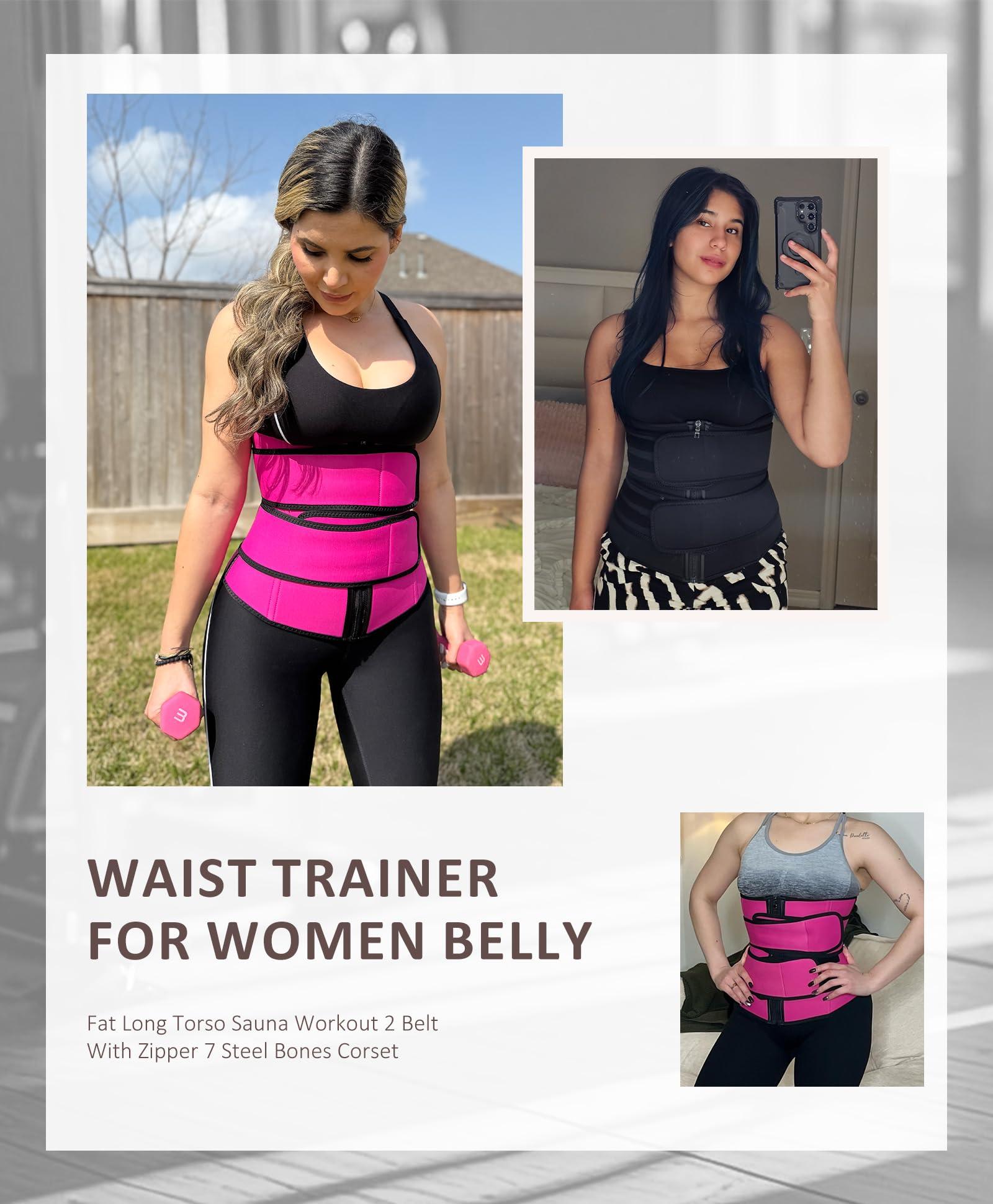 FeelinGirl Waist Trainer for Women Belly Fat Long Torso Sauna Workout 2 Belt With Zipper 7 Steel Bones Corset - Image 6