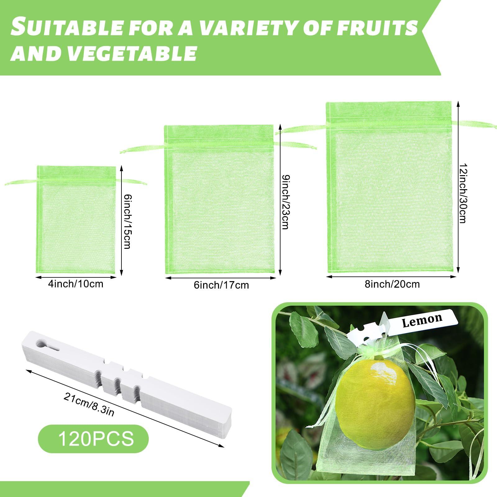 Reallnaive 120 Pcs Fruit Protection Bags 3 Size Green Mesh Bags for Fruits Vegetables with 120 Pcs Plant Label Drawstring Mesh Pest Barrier Netting Cover for Veggies Garden - Image 2