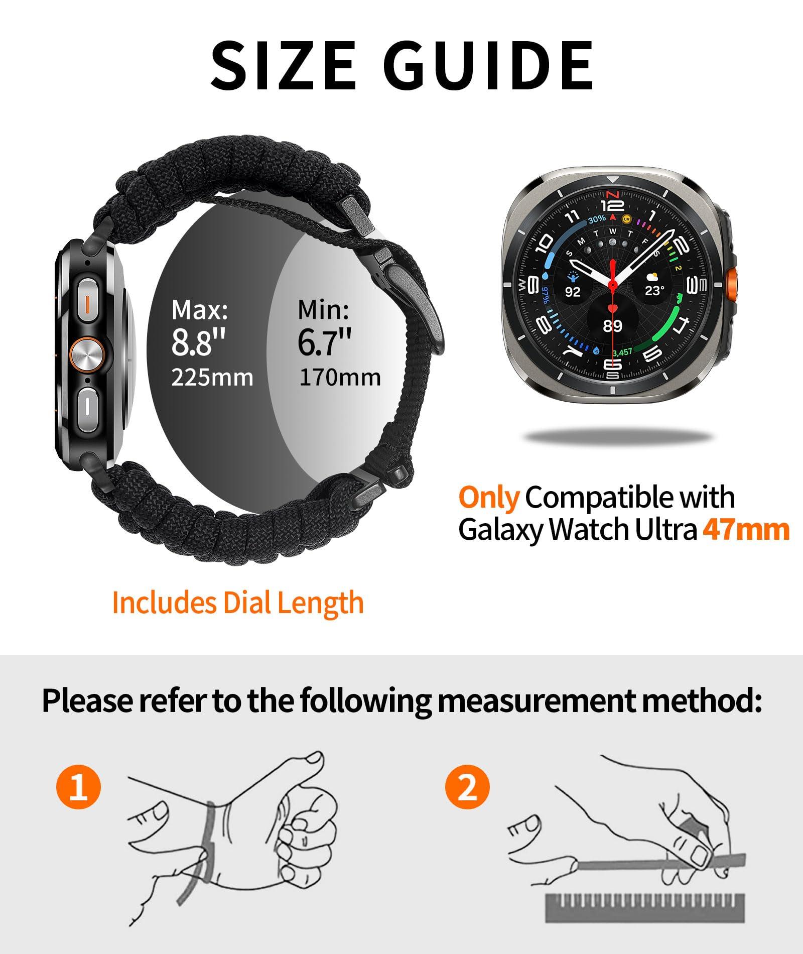 BINLUN Watch Bands Compatible with Samsung Galaxy Watch Ultra 47mm Smartwatch Replacement Band Braided 550 Paracord Nylon Sport Strap for Men Women - Image 6