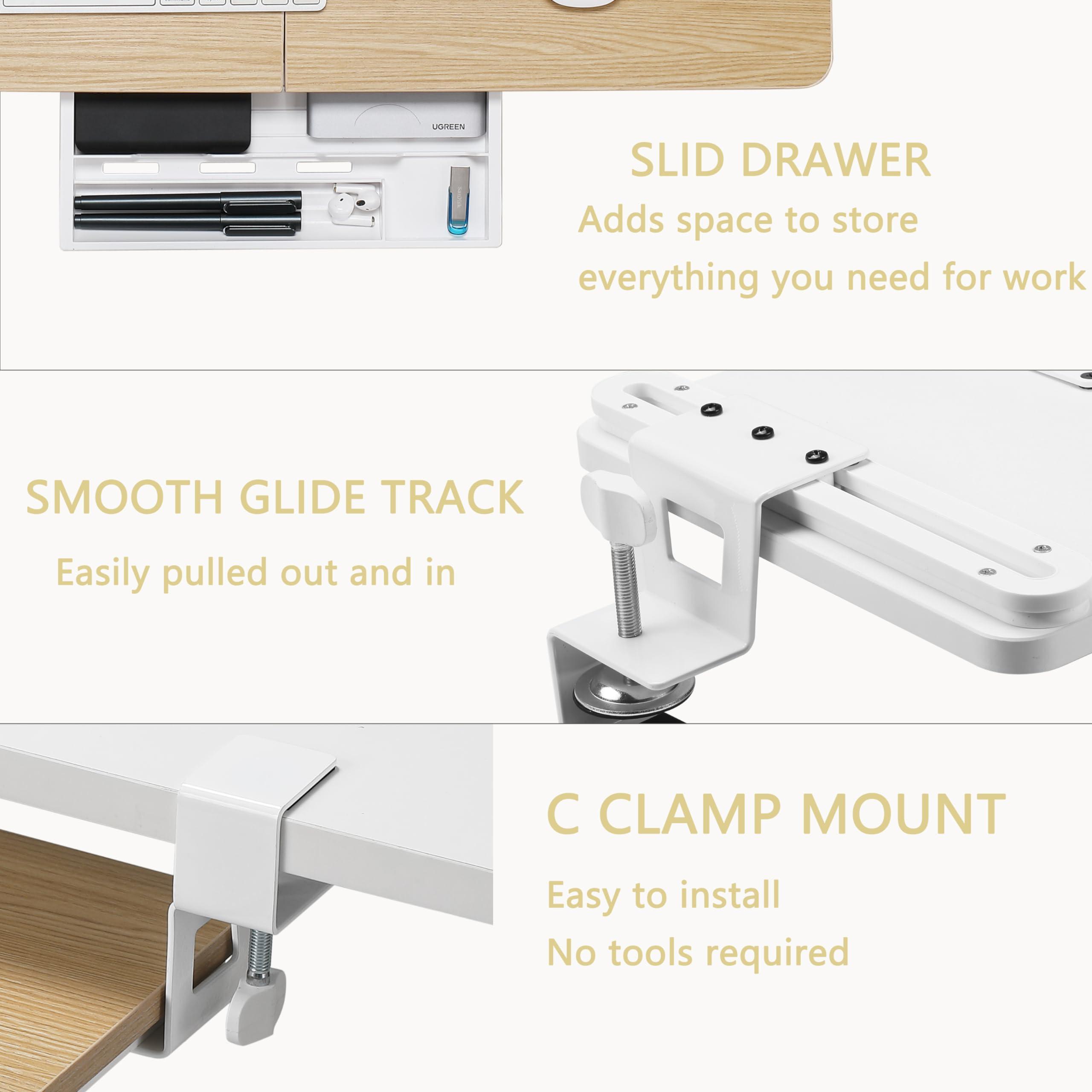 ETHU Keyboard Tray Under Desk, 26.77" X 11.81" Large Size Keyboard Tray with C Clamp-on Mount Easy to Install, Computer Keyboard Stand, Ergonomic Keyboard Tray for Home and Office (Oak) - Image 4
