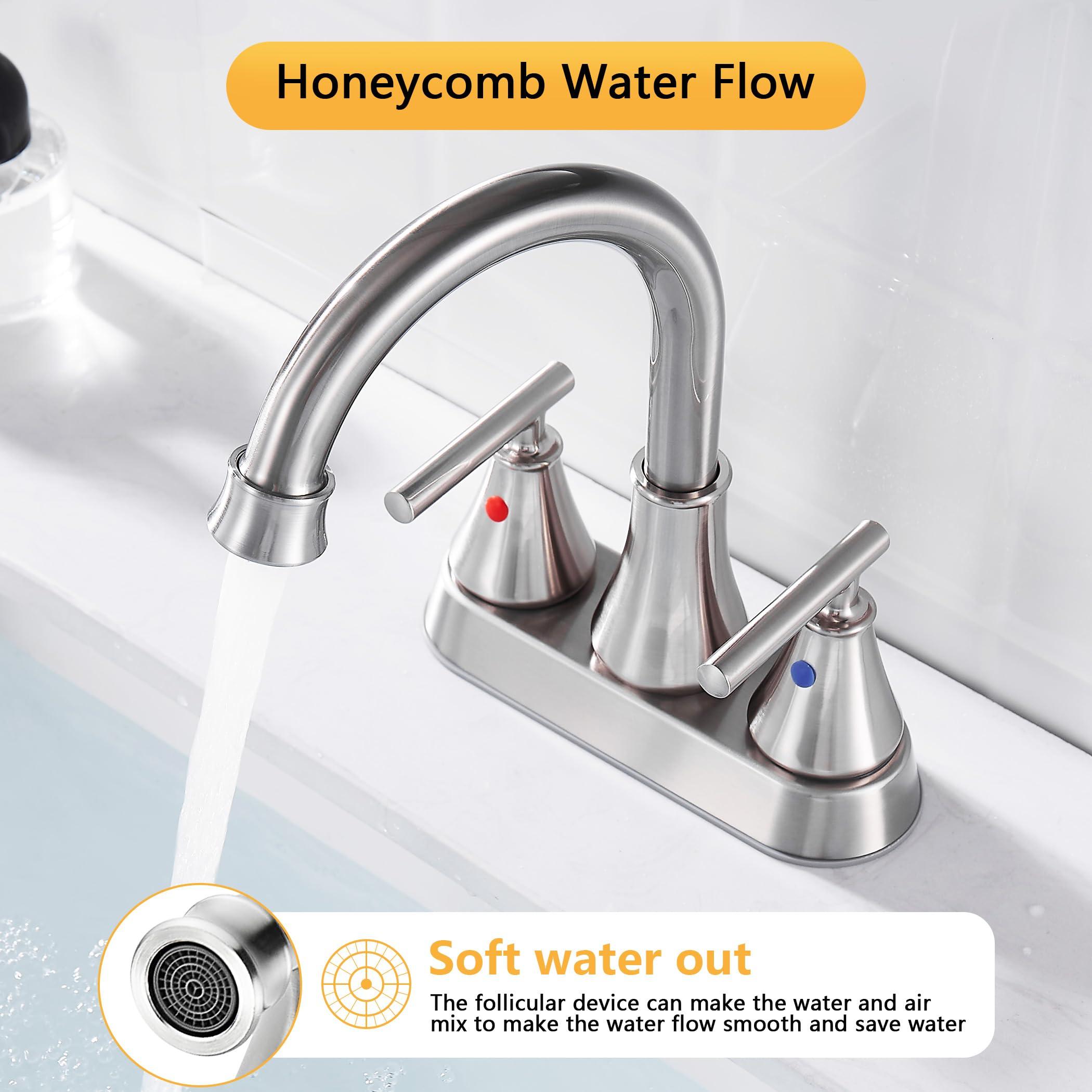Bathroom Sink Faucet 4 Inch 2 Handle Centerset Brushed Nickel Lead-Free Modern Bathroom Faucet Vanity Faucet with Pop-up Drain Stopper and Supply Hoses - Image 6