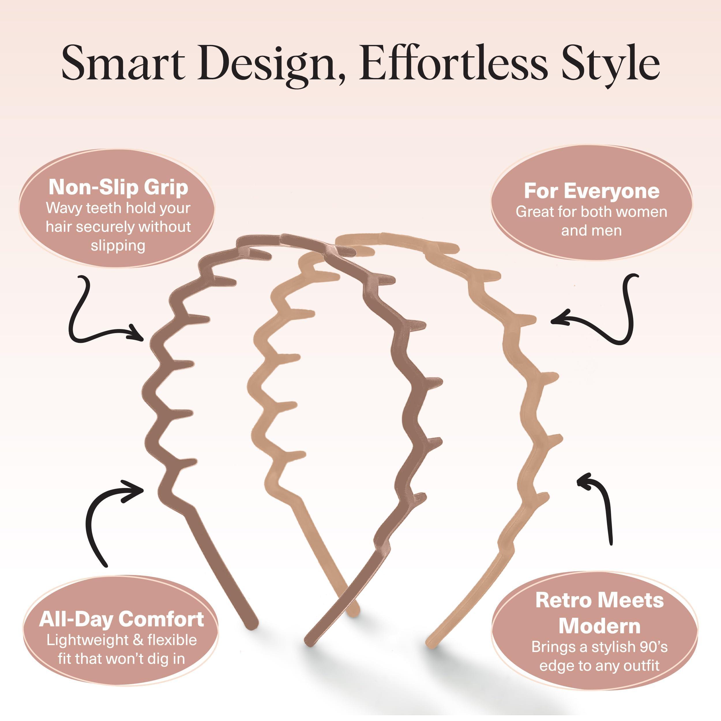 Kitsch Zig Zag Headbands for Women Non Slip – Fashion Accessories for Slicked Back Styles - Comfortable Comb Headband with Teeth - Recycled Plastic Headband - Neutral, 2 pcs - Image 3