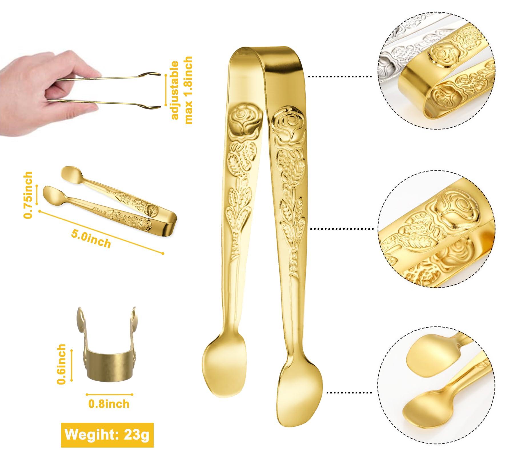 HINMAY Mini Serving Tongs 5-Inch Small Rose Sugar Cube Appetizer Tongs, Set of 6 (Gold) - Image 3