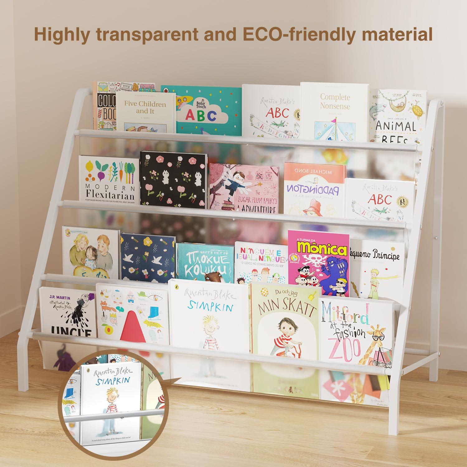 HAVEDAWN High-Transparent 4 Tier Kids Bookshelf, Sturdy Metal Large Size Book Rack Storage for Kids - Toddler Book Shelf Display for Nurasery, Kids Room, Deep Size Bookshelf Hold More Books - Image 4