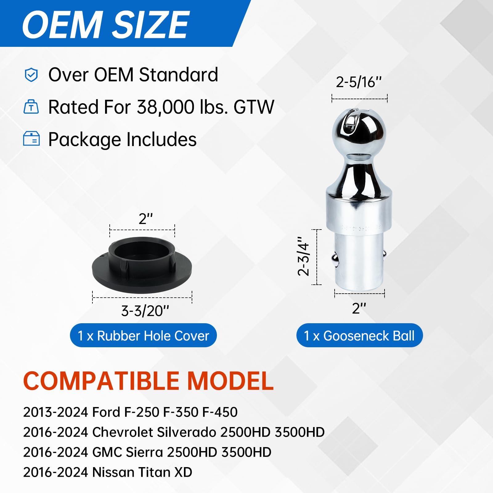 Lrichy 60629 38k 2-5/16 Inch Puck System Gooseneck Hitch Ball for 2013-2025 Ford F250/350/450 & Dodge Ram 2500/3500, 2016-2025 Chevrolet Silverado 2500/3500 HD, GMC Sierra 2500/3500 HD Nissan Titan XD - Image 2