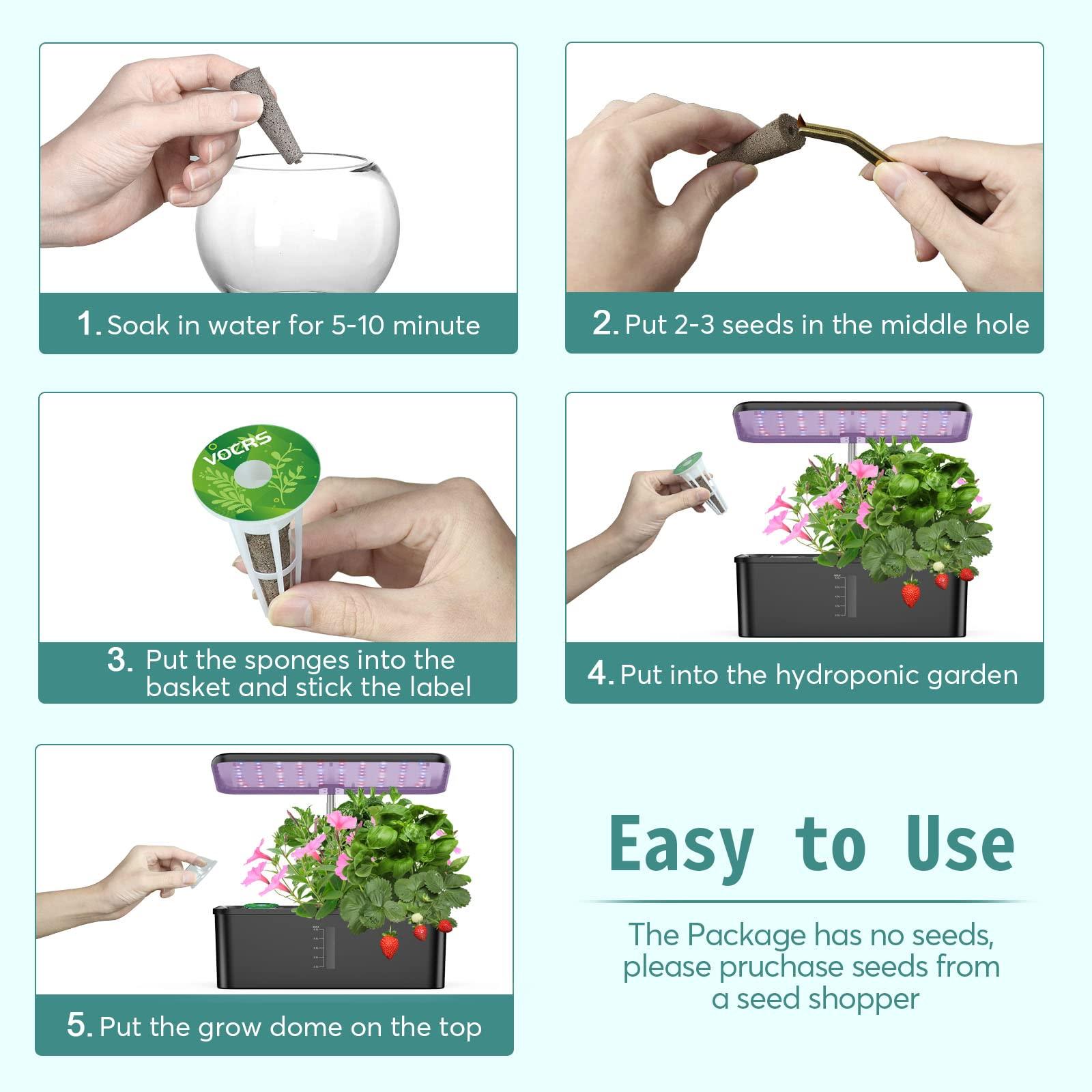 Seed Pods for Hydroponics Growing System - (No Seeds), Hydroponics Supplies with 24 Grow Sponges, 12 Planting pods,2 Set a&b Hydroponic Nutrient Plant Food,28 Stickers,12 Seeding Cover - Image 5