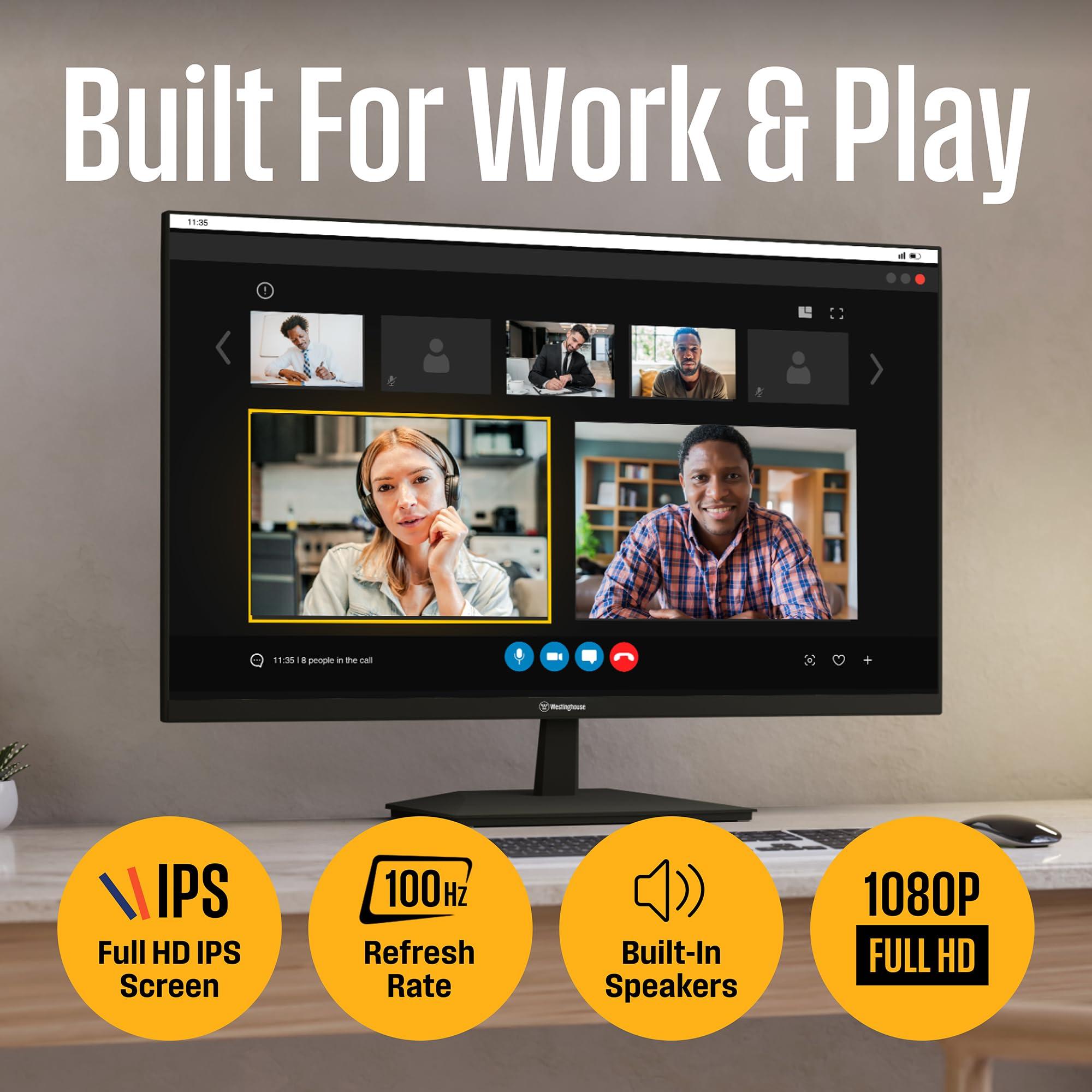 Westinghouse 24 Inch Computer Monitor, 100Hz, 1080p Full HD IPS Display, Adaptive Sync, Blue Light Protection, Home Office PC Screen with Built in Speakers, HDMI, VGA, for Work & Productivity - Image 2