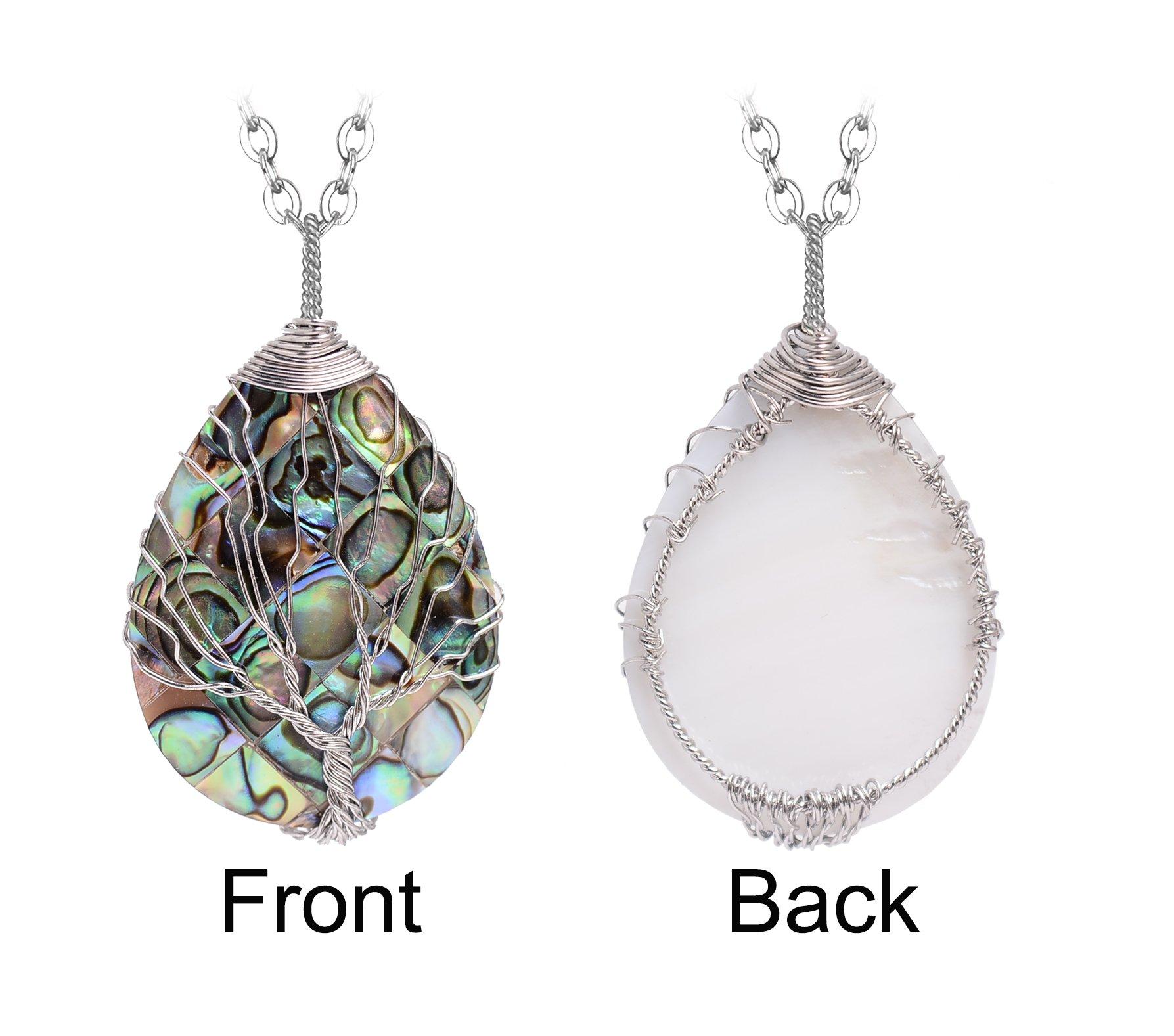sedmart Tear Drop Abalone Shell Pendent Necklace Wire Wrap Abalone Shell Tree of Life Pendant Necklace Fashion Necklace Jewelry for Women handmade necklace mothers day necklace for mom jewelry - Image 3