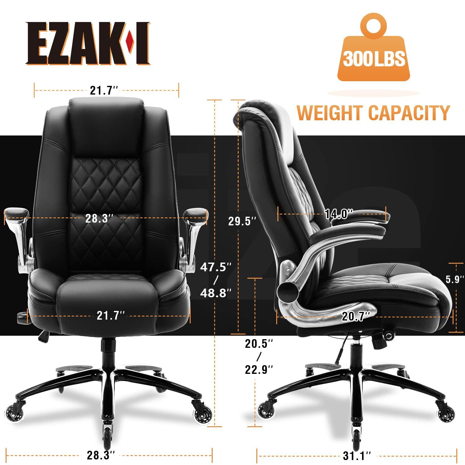 High Back Office Chair- Flip Arms Adjustable Built-in Lumbar Support, Executive Computer Desk Chair Work Chairs, Thick Padded Strong Metal Base Quiet Wheels, Ergonomic Design for Back Pain - Image 3